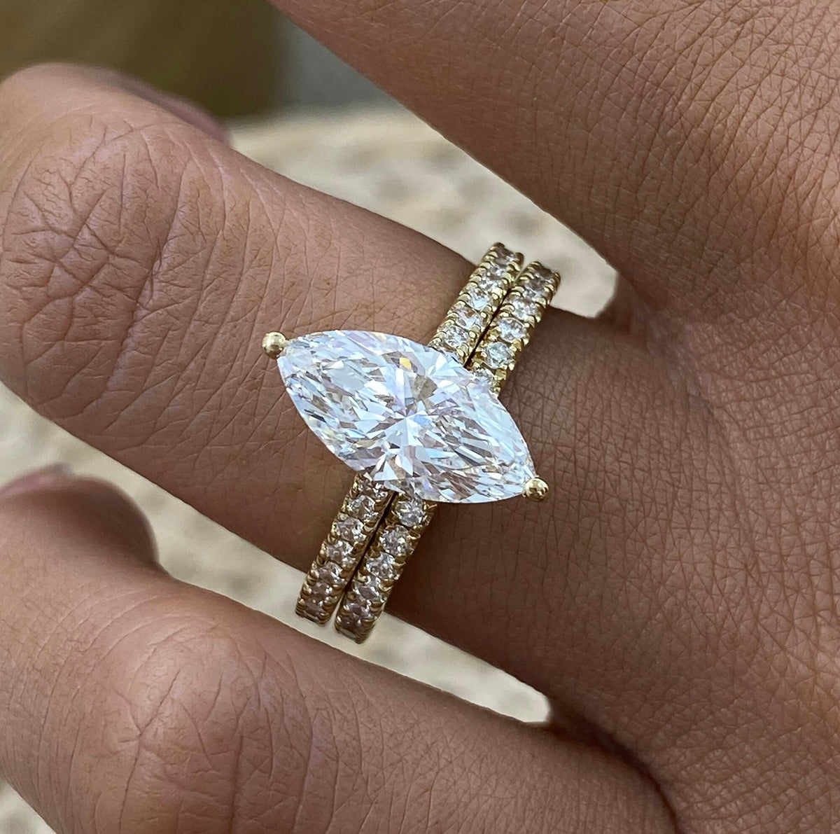 Molly 2.8 Pear Lab-Grown Diamond Bridal Set, Side Stone Engagement Ring