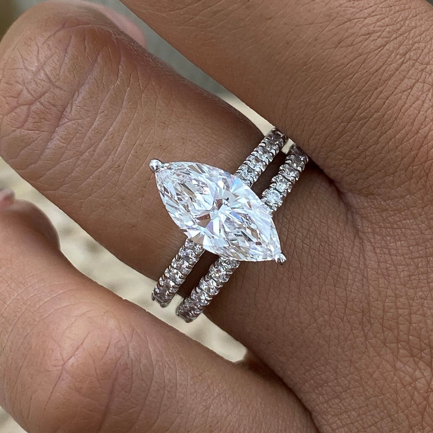 Molly 2.8 Pear Lab-Grown Diamond Bridal Set, Side Stone Engagement Ring