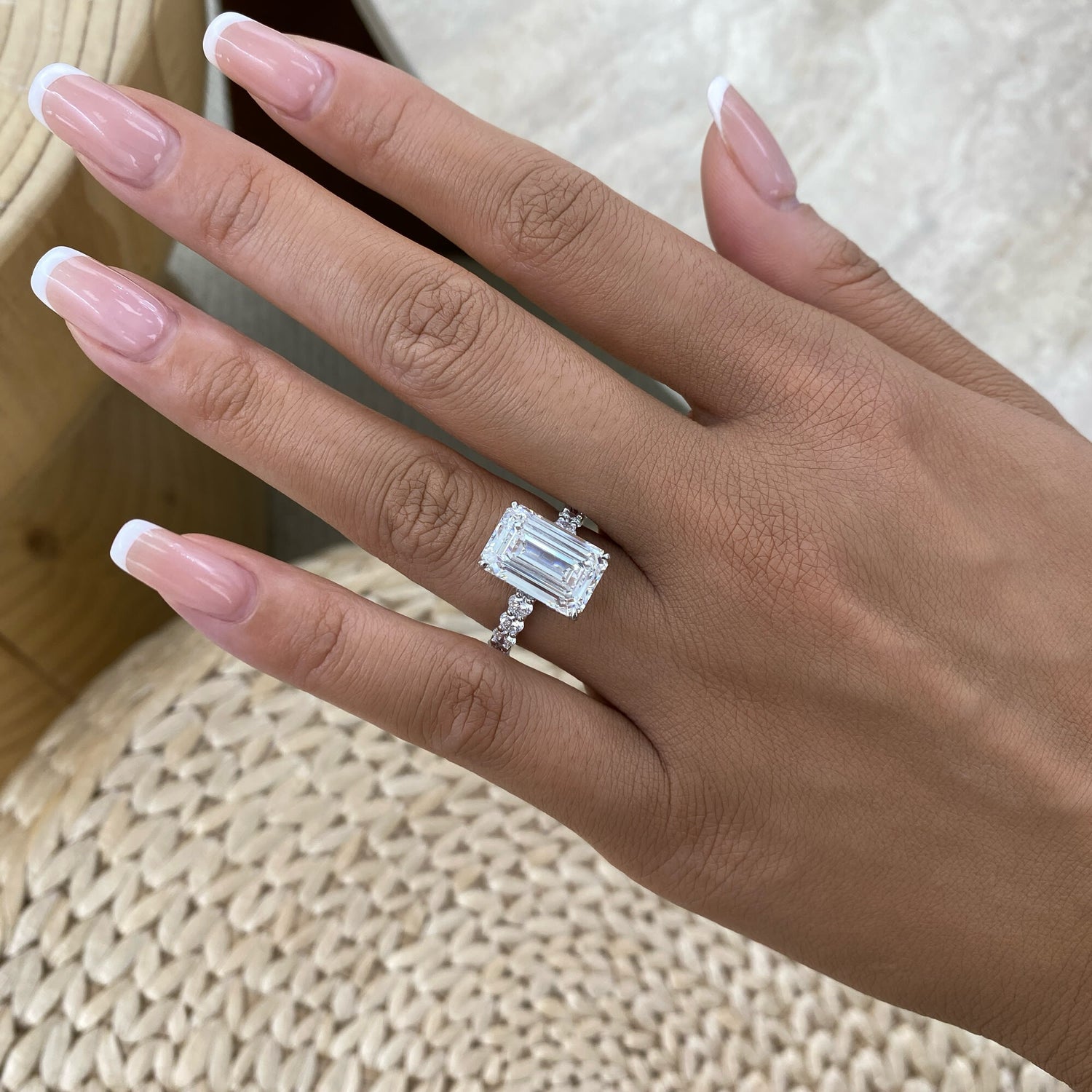 Noa 8.8 Emerald Lab-Grown Diamond Side Stone Engagement Ring