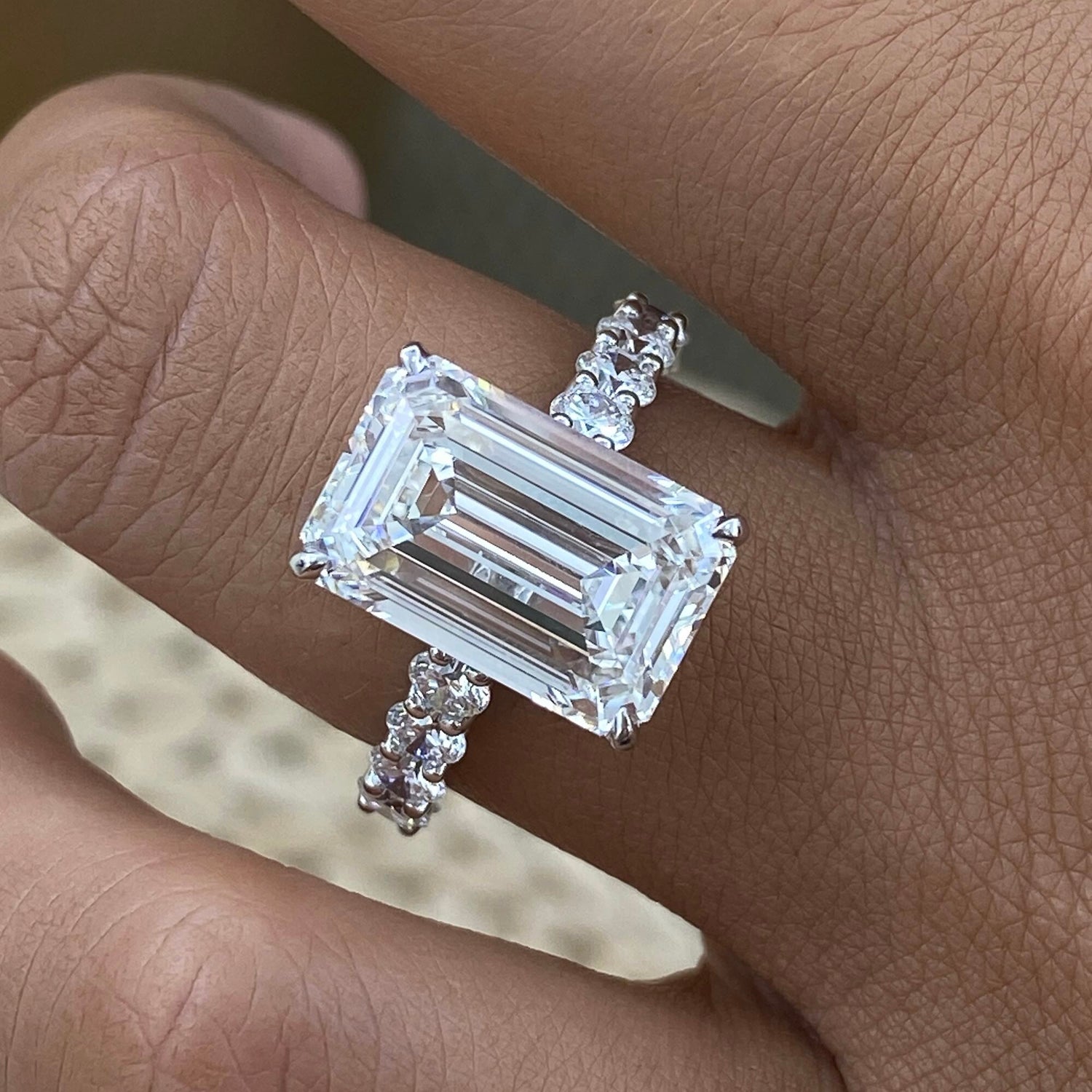 Noa 8.8 Emerald Lab-Grown Diamond Side Stone Engagement Ring