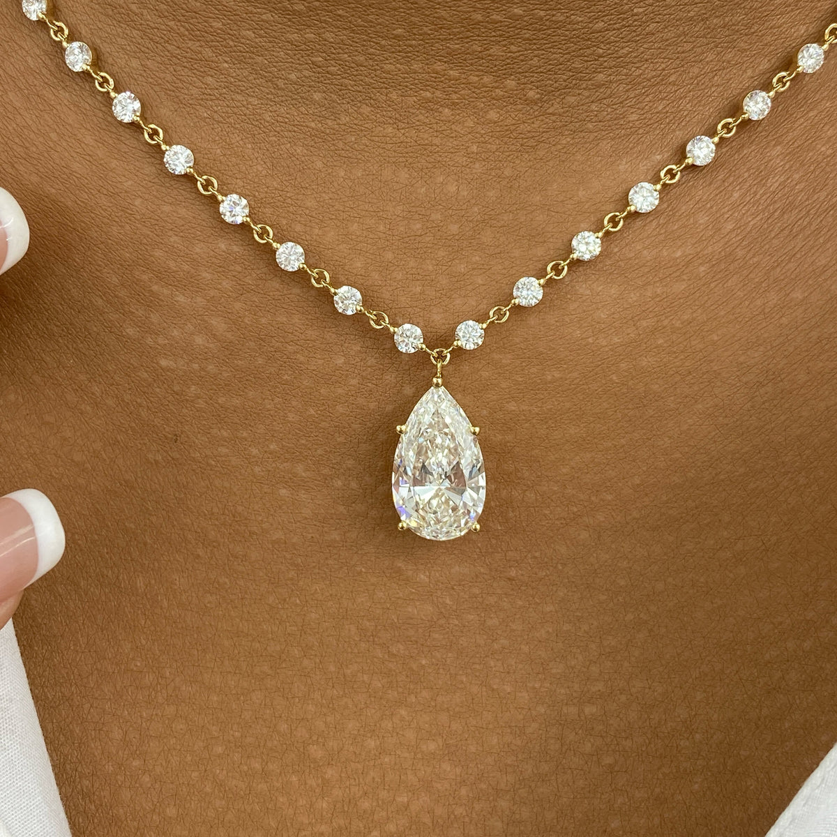Priscilla 8.9 Pear Lab-Grown Diamond Solitaire, Chain Necklace