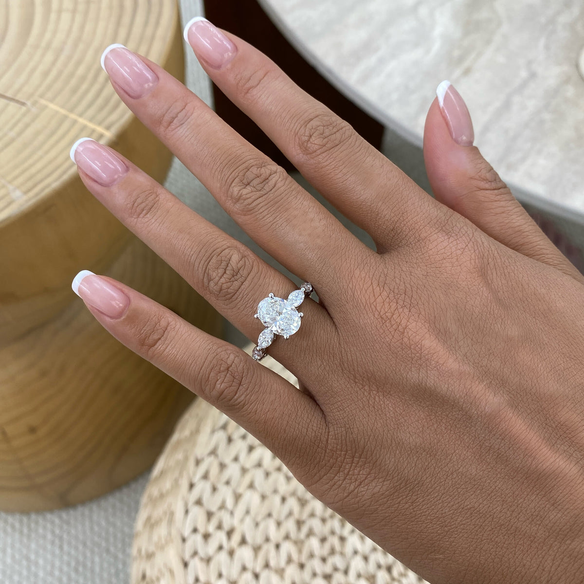 Bailey 3.7 Oval Lab-Grown Diamond Side Stone, Three Stone Engagement Ring