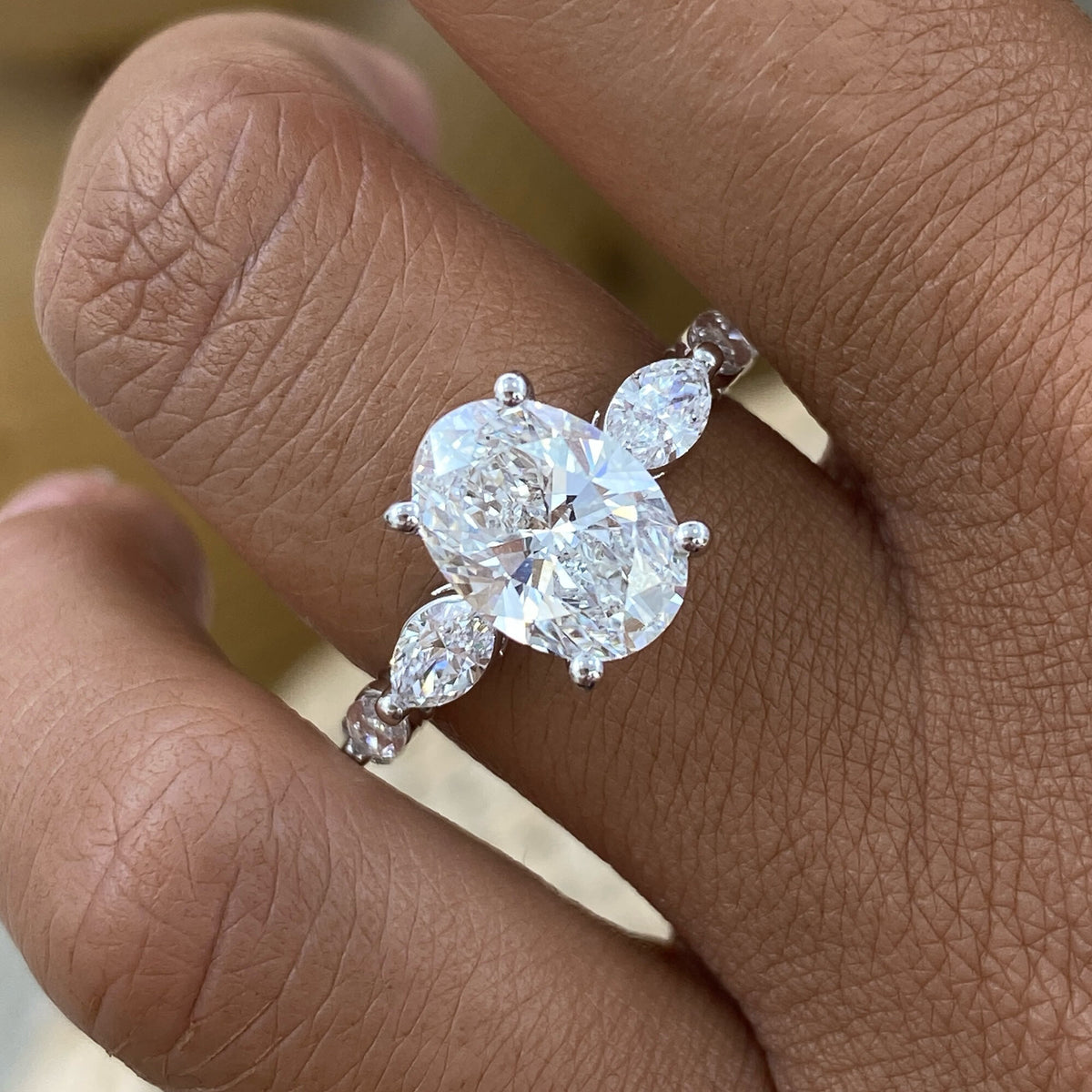 Bailey 3.7 Oval Lab-Grown Diamond Side Stone, Three Stone Engagement Ring