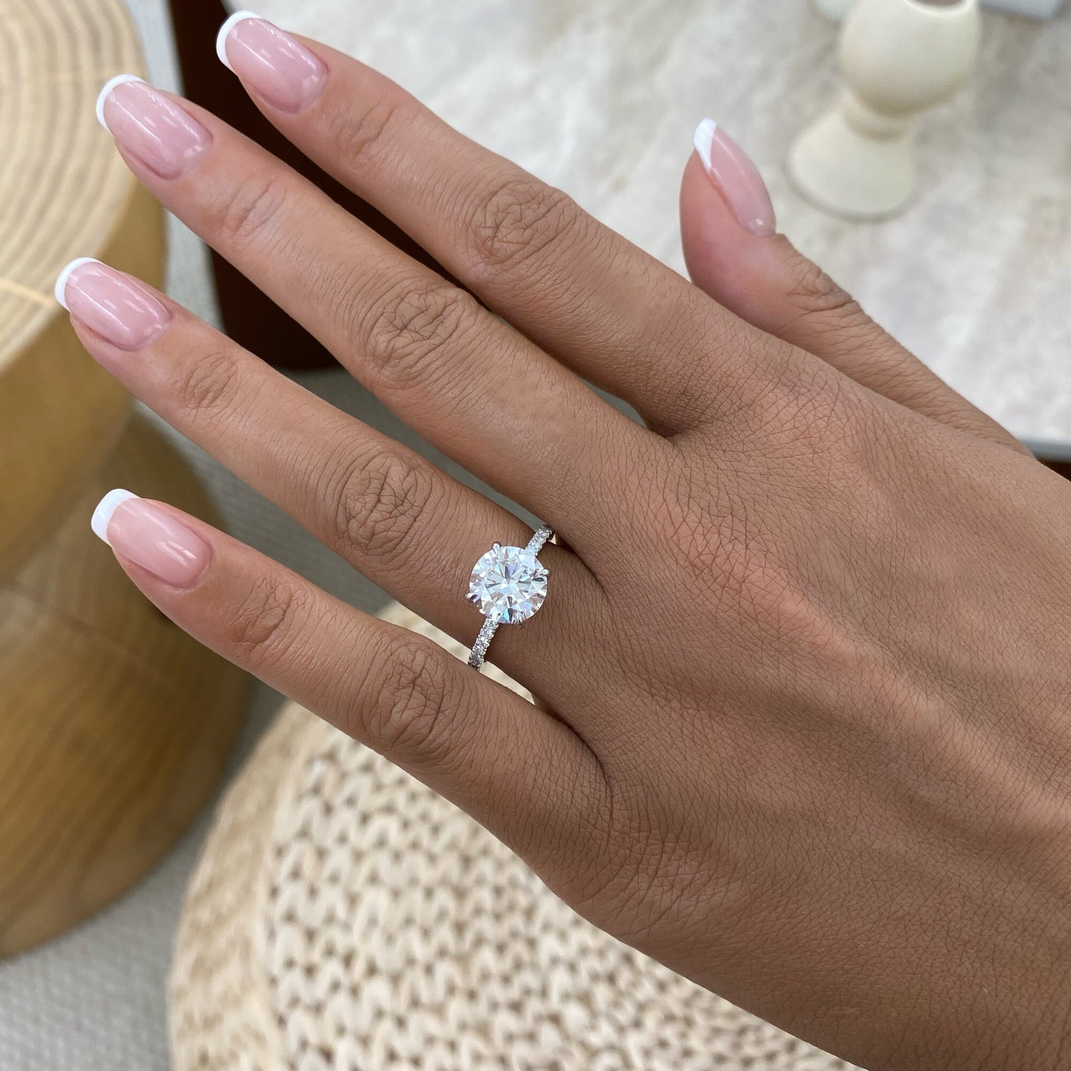 Andrea 2.9 Round Lab-Grown Diamond Hidden Halo,Side Stone Ring