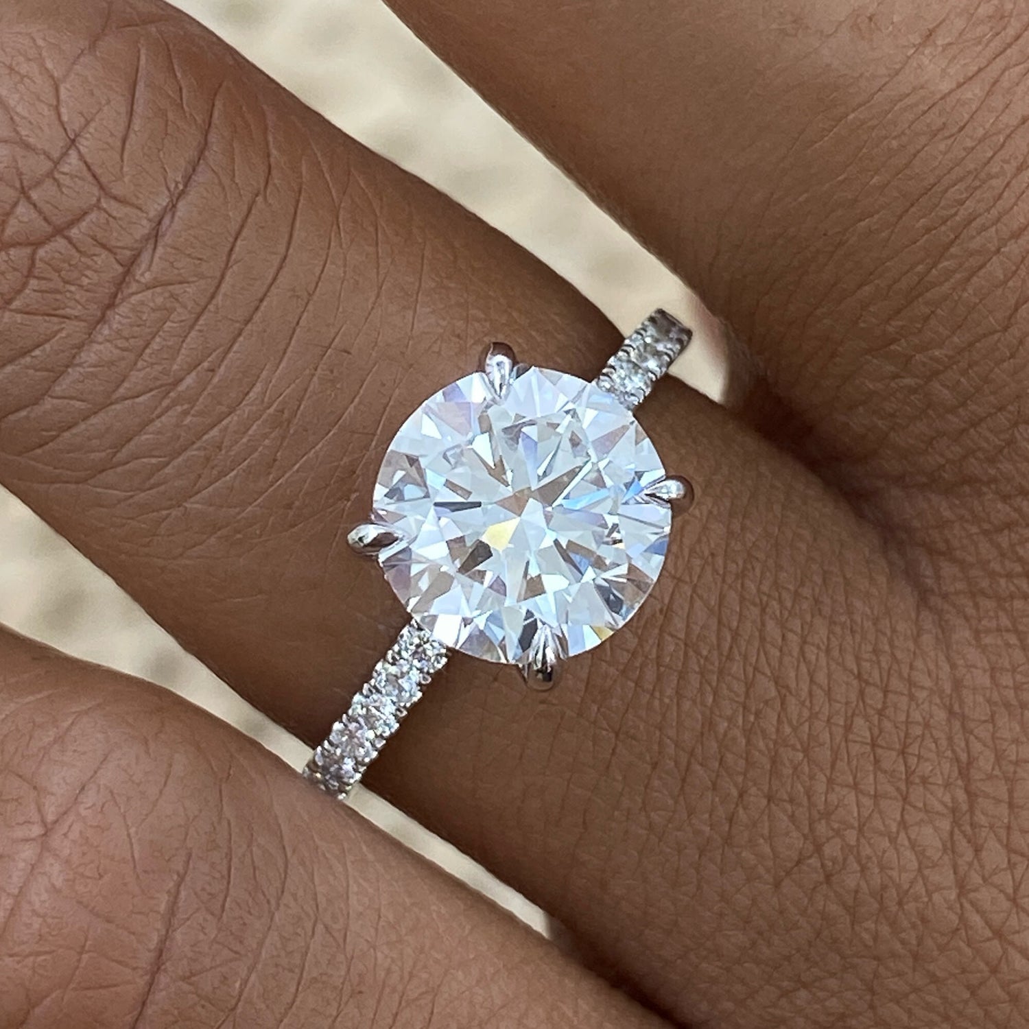 Andrea 2.9 Round Lab-Grown Diamond Hidden Halo,Side Stone Ring