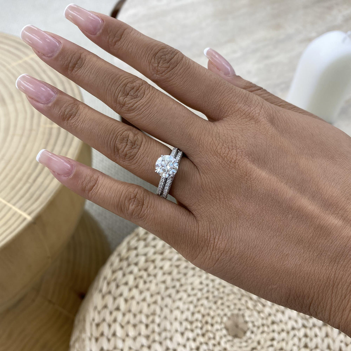 Tamara 4.2 Round Lab-Grown Diamond Bridal Set, Side Stone Rings Set