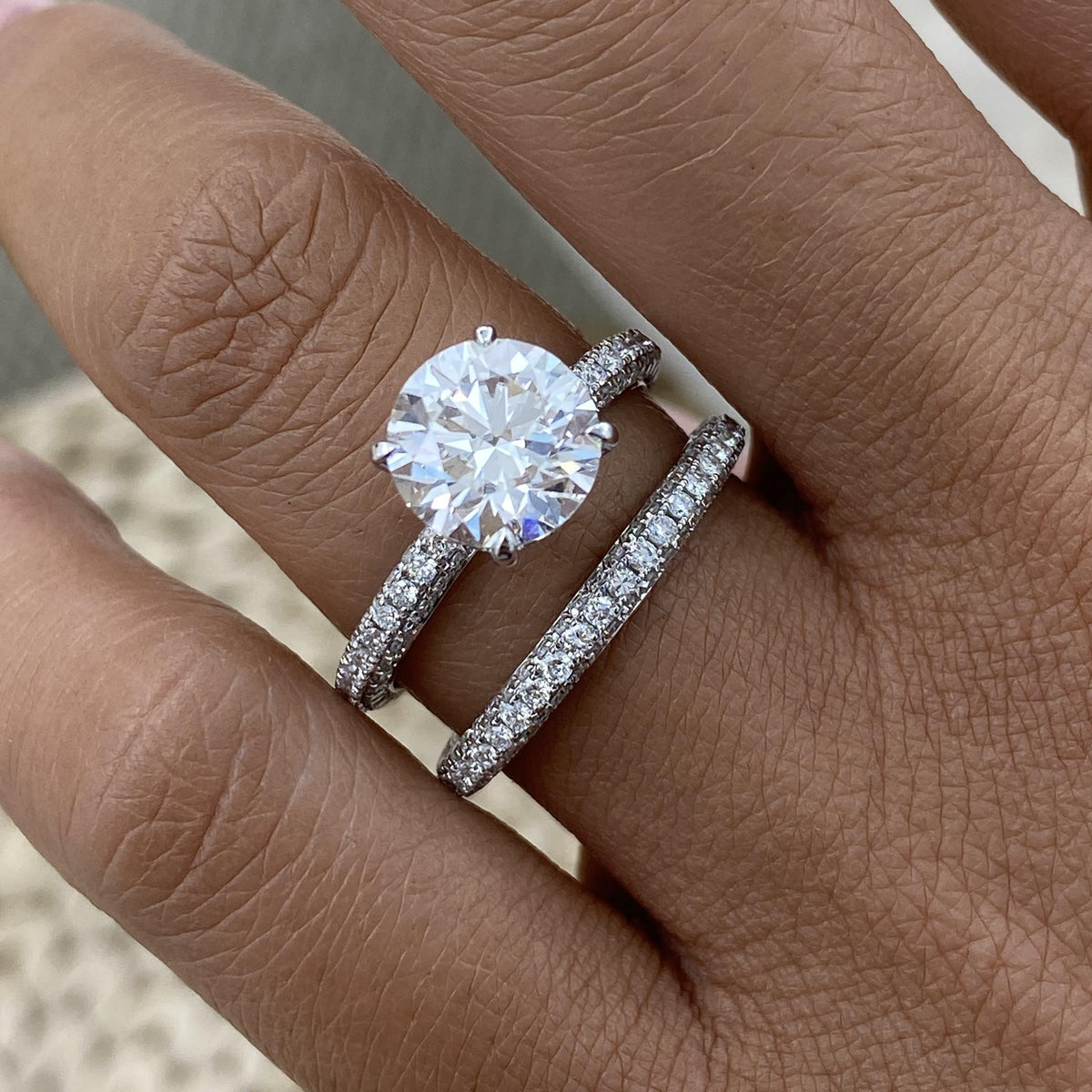 Tamara 4.2 Round Lab-Grown Diamond Bridal Set, Side Stone Rings Set