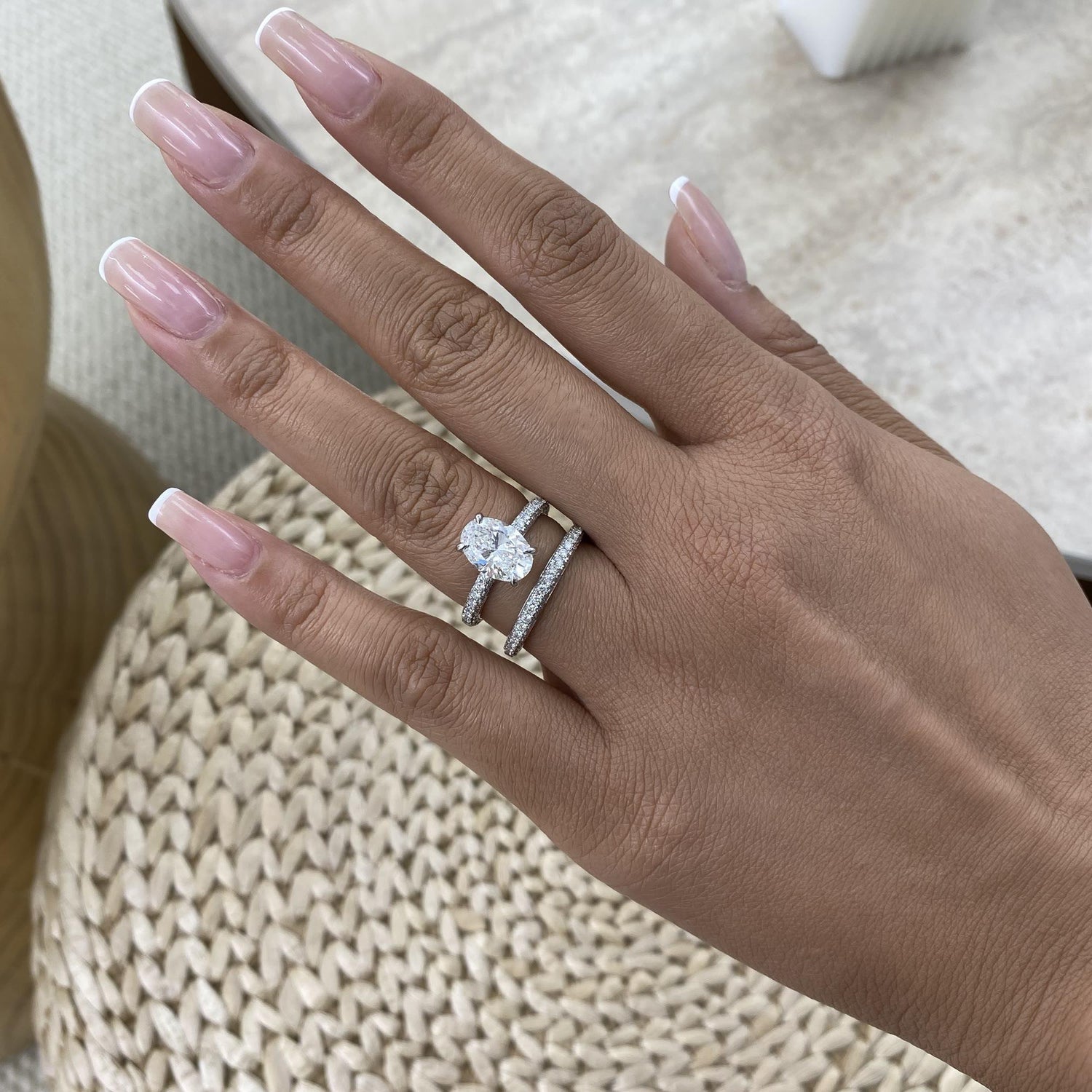Tamara 3.7 Oval Lab-Grown Diamond Bridal Set, Side Stone Rings Set