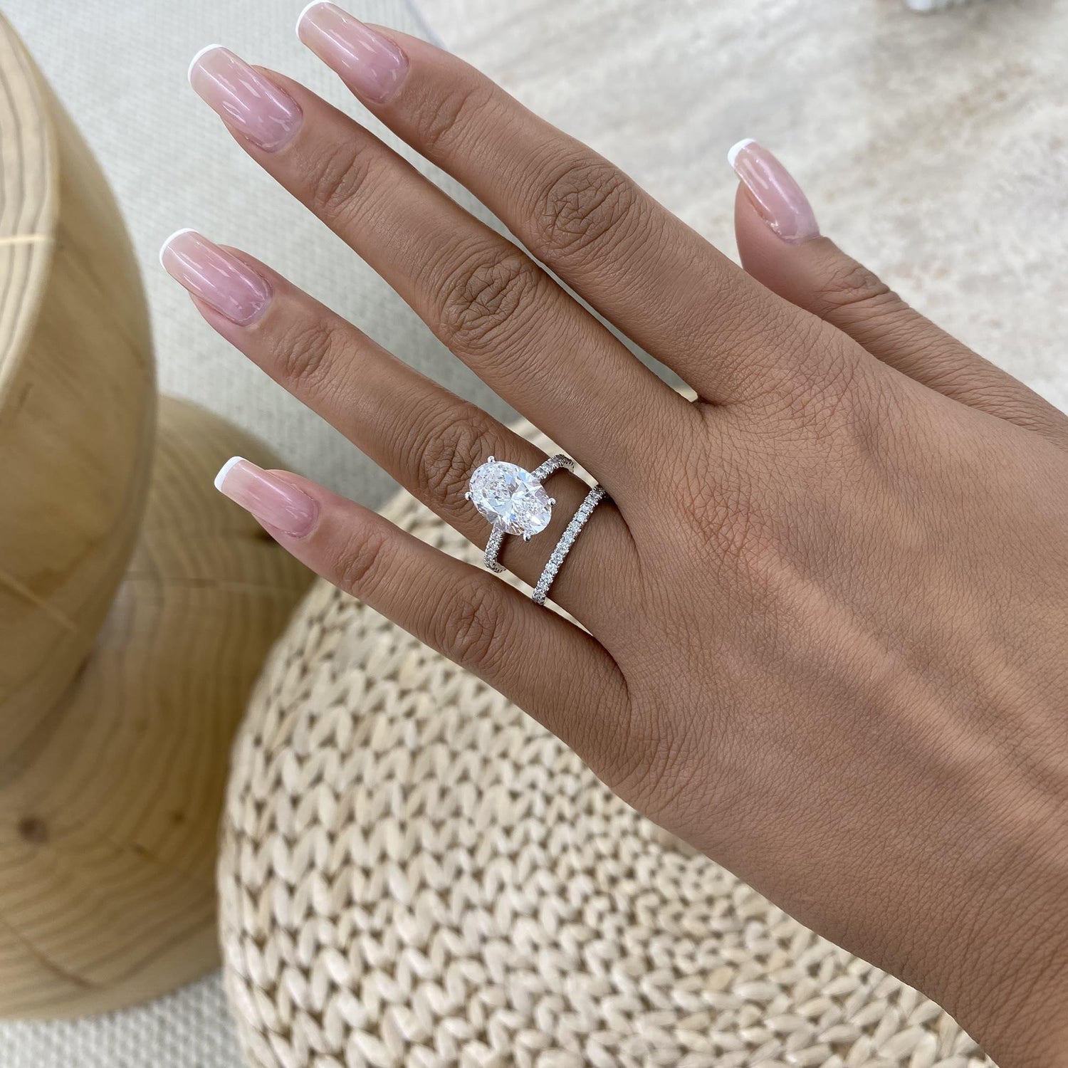 Tamara 4.8 Oval Lab-Grown Diamond Bridal Set, Side Stone Rings Set