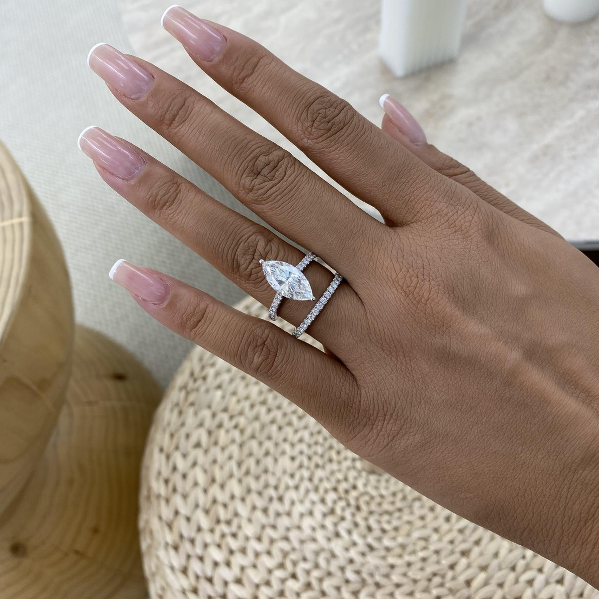 Tamara 3.9 Marquise Lab-Grown Diamond Bridal Set, Side Stone Rings Set