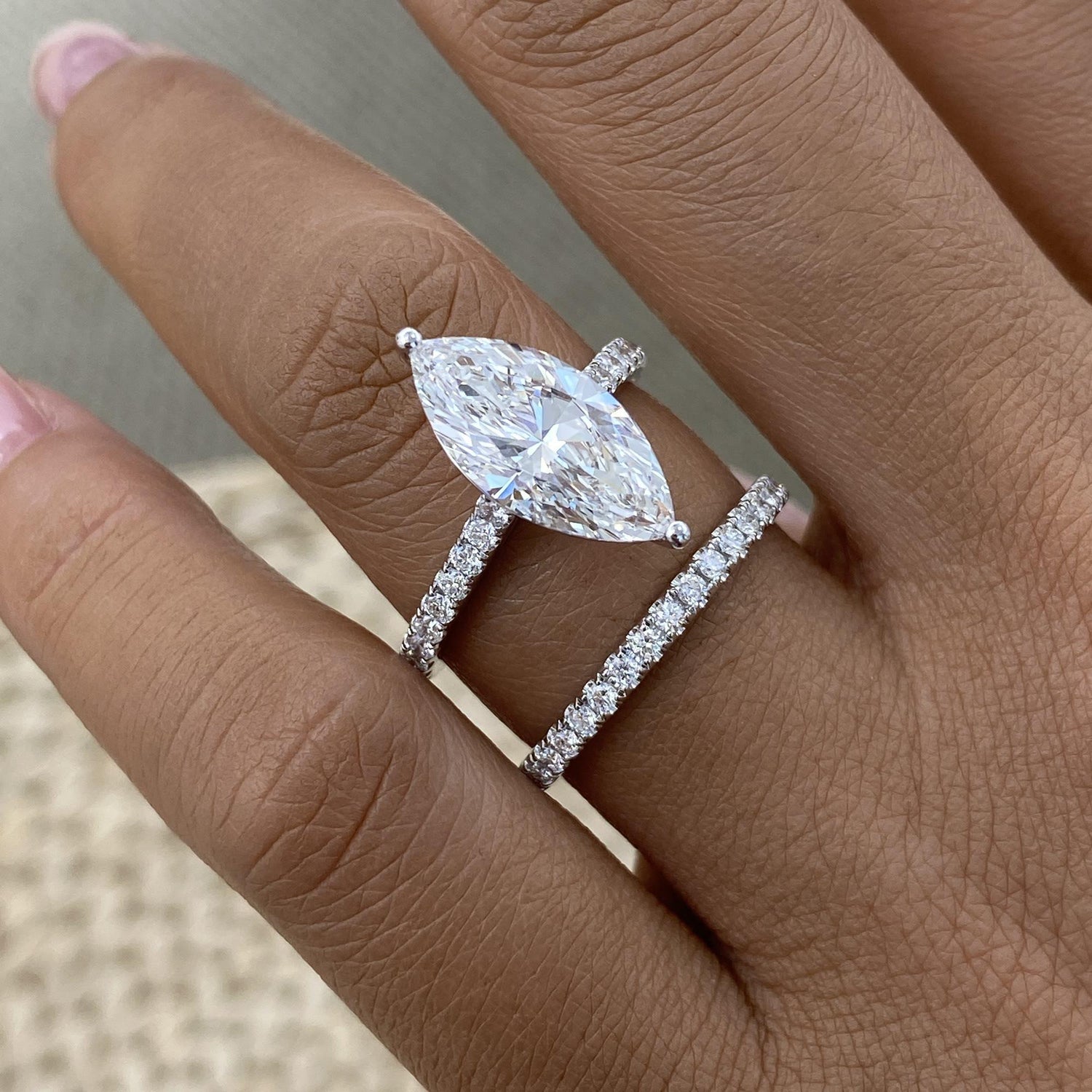 Tamara 3.9 Marquise Lab-Grown Diamond Bridal Set, Side Stone Rings Set