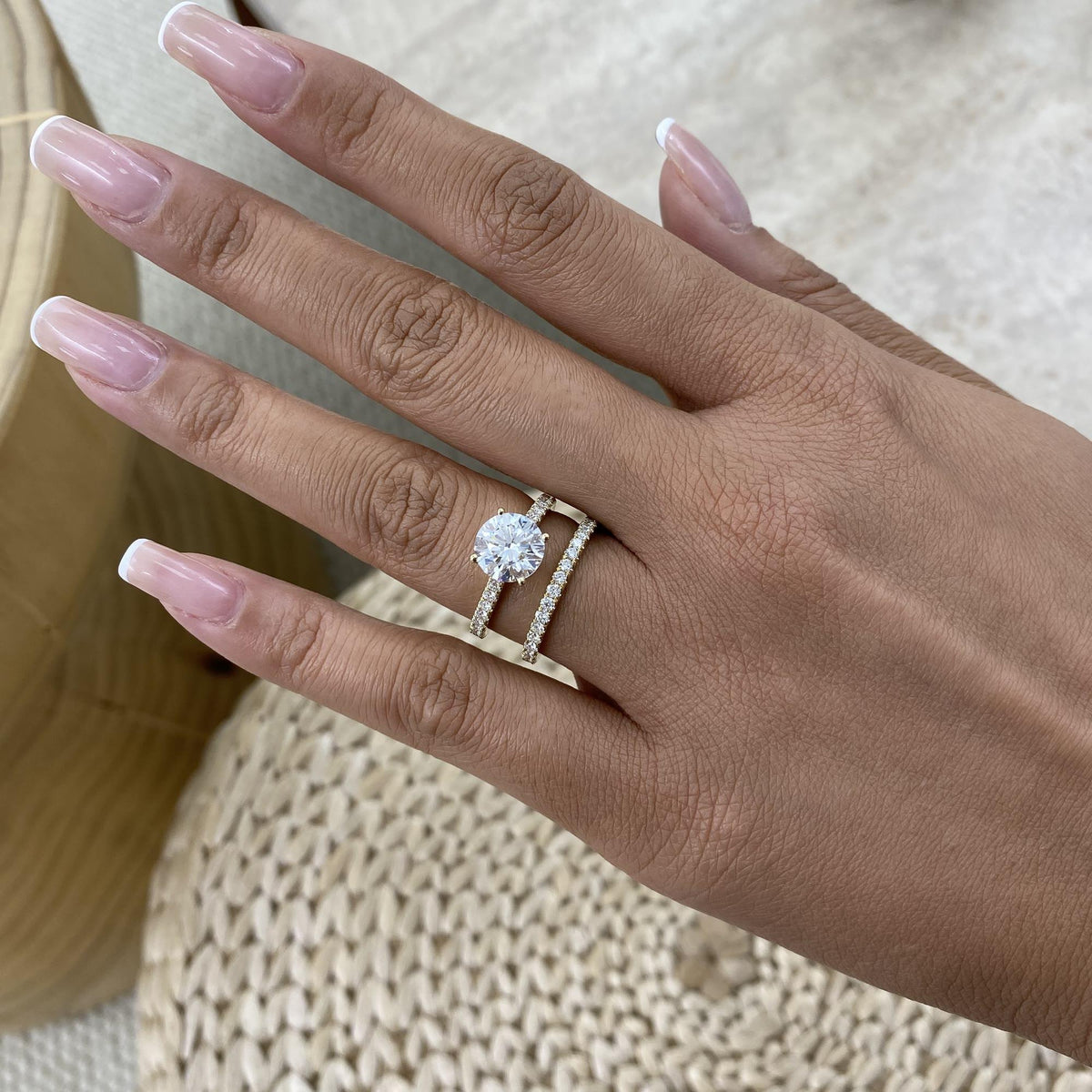 Tamara 2.9 Round Lab-Grown Diamond Bridal Set, Side Stone Rings Set