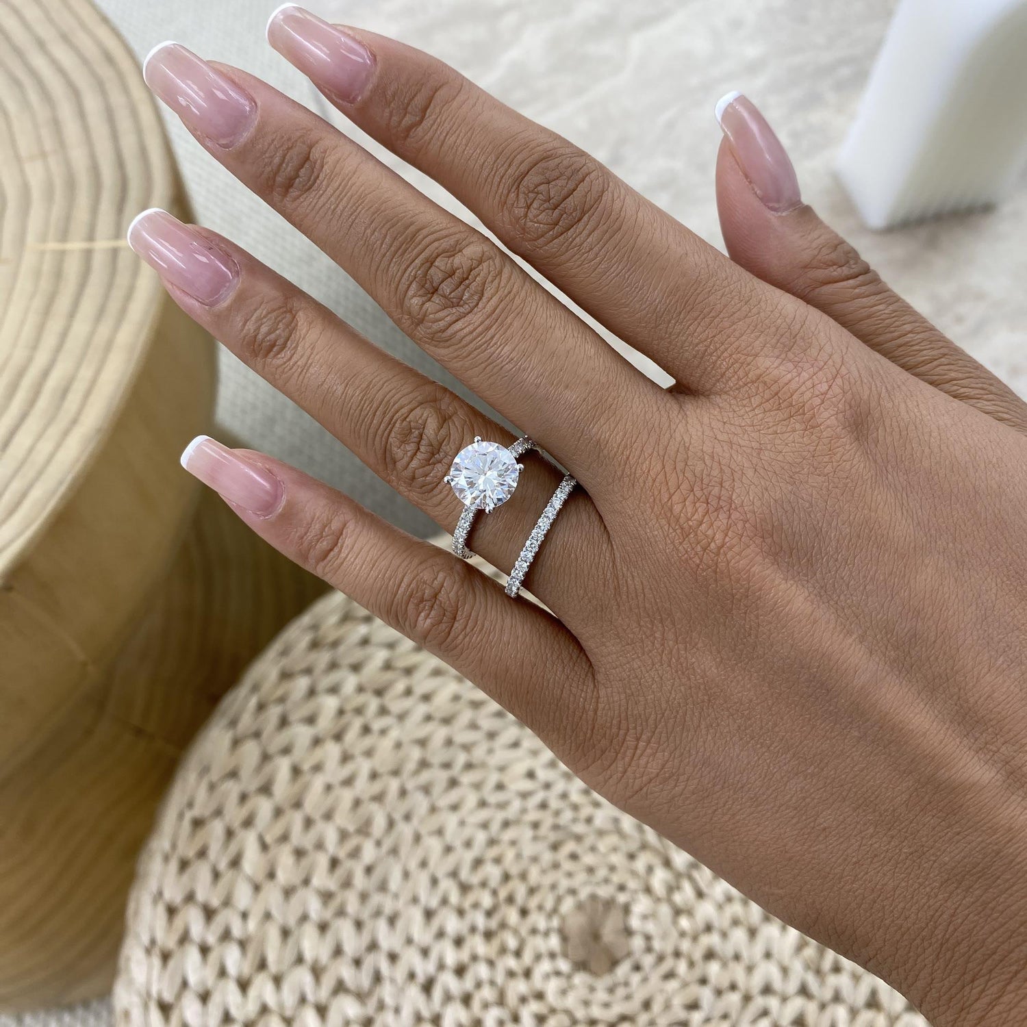Tamara 3.9 Round Lab-Grown Diamond Bridal Set, Side Stone Rings Set
