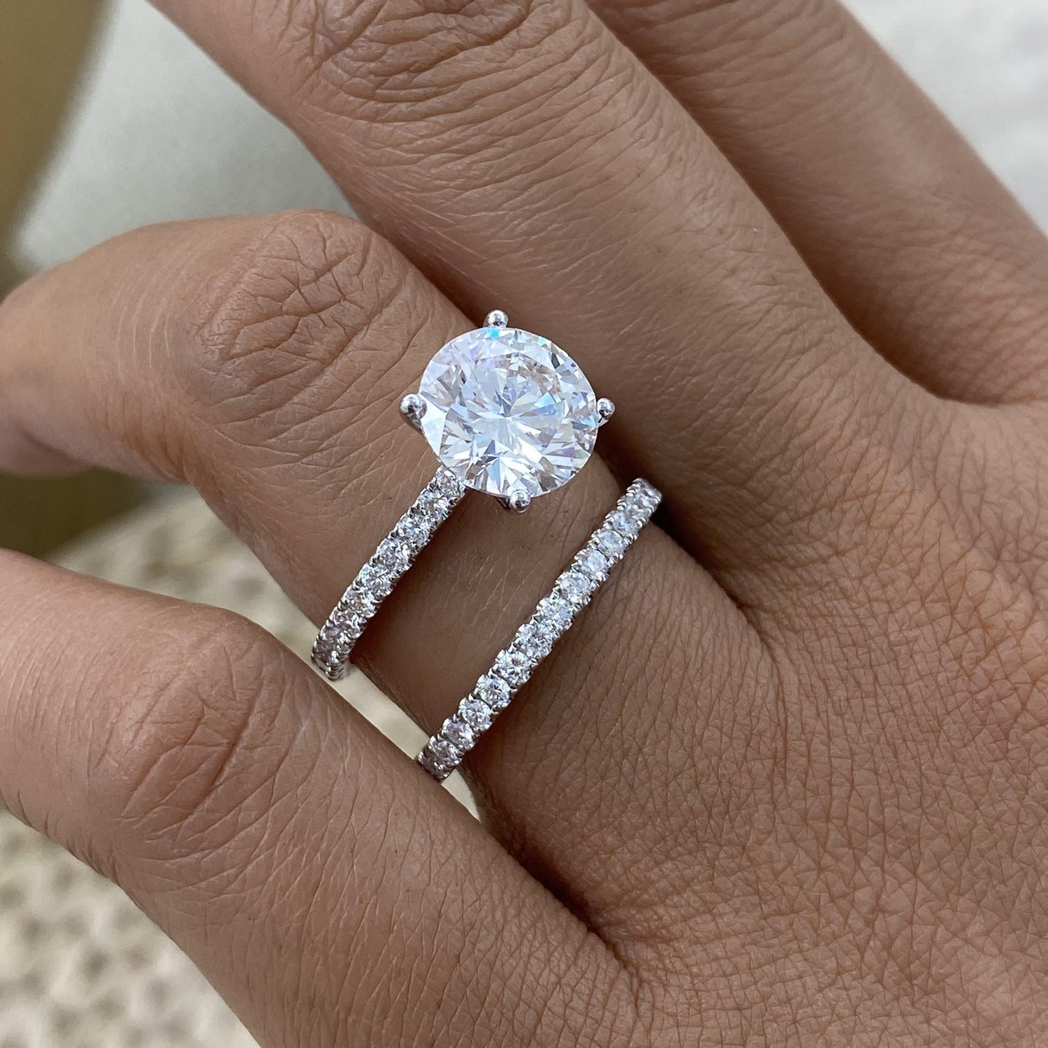 Tamara 3.9 Round Lab-Grown Diamond Bridal Set, Side Stone Rings Set