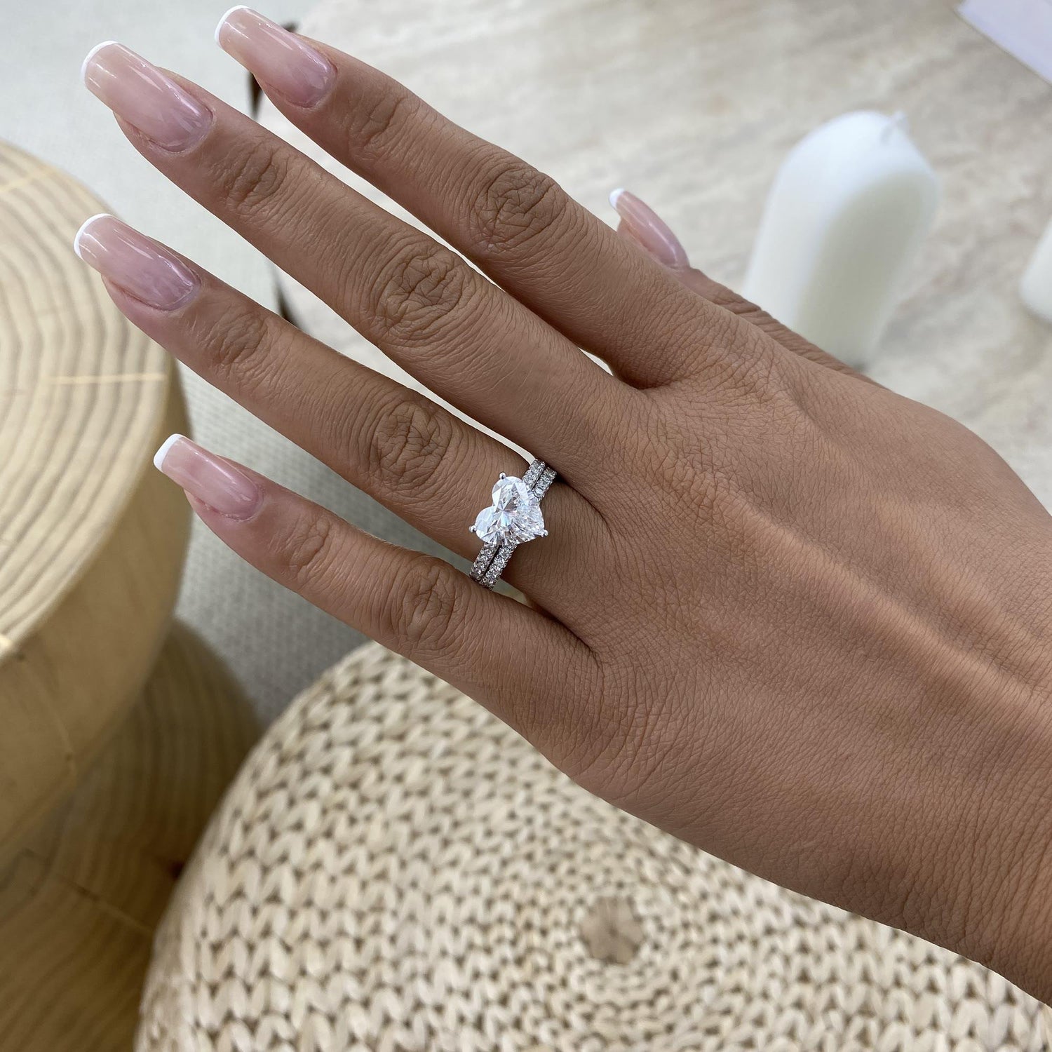Tamara 3.8 Heart Lab-Grown Diamond Bridal Set, Side Stone Rings Set