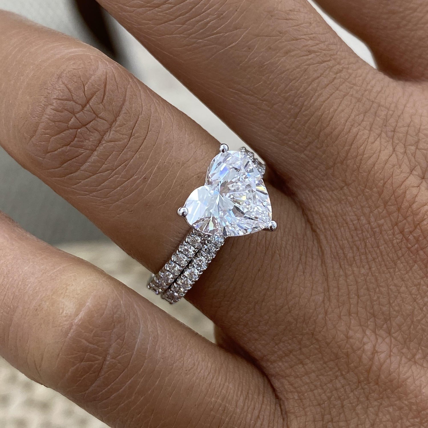 Tamara 3.8 Heart Lab-Grown Diamond Bridal Set, Side Stone Rings Set
