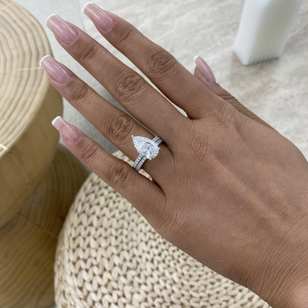 Tamara 4.8 Pear Lab-Grown Diamond Bridal Set, Side Stone Rings Set