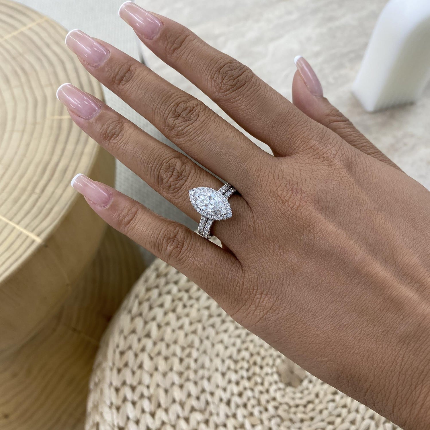 Kaia 3.2 Marquise Lab-Grown Diamond Bridal Set, Halo Rings Set