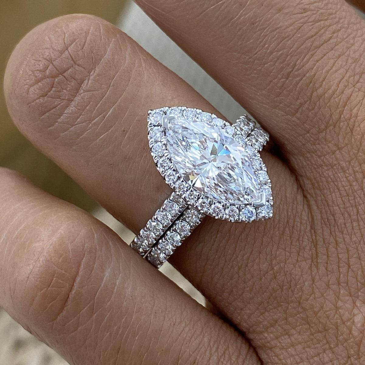 Kaia 3.2 Marquise Lab-Grown Diamond Bridal Set, Halo Rings Set