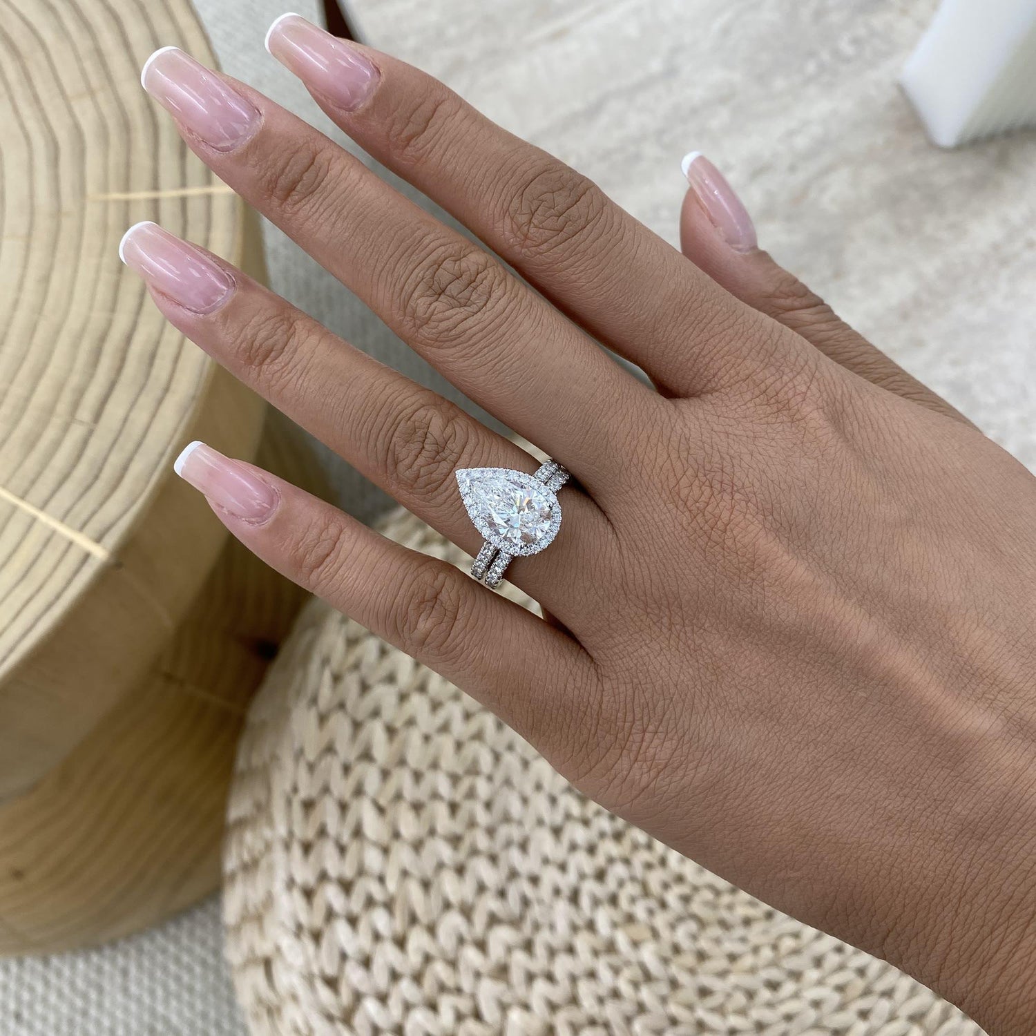 Kaia 4 Pear Lab-Grown Diamond Bridal Set, Halo Rings Set