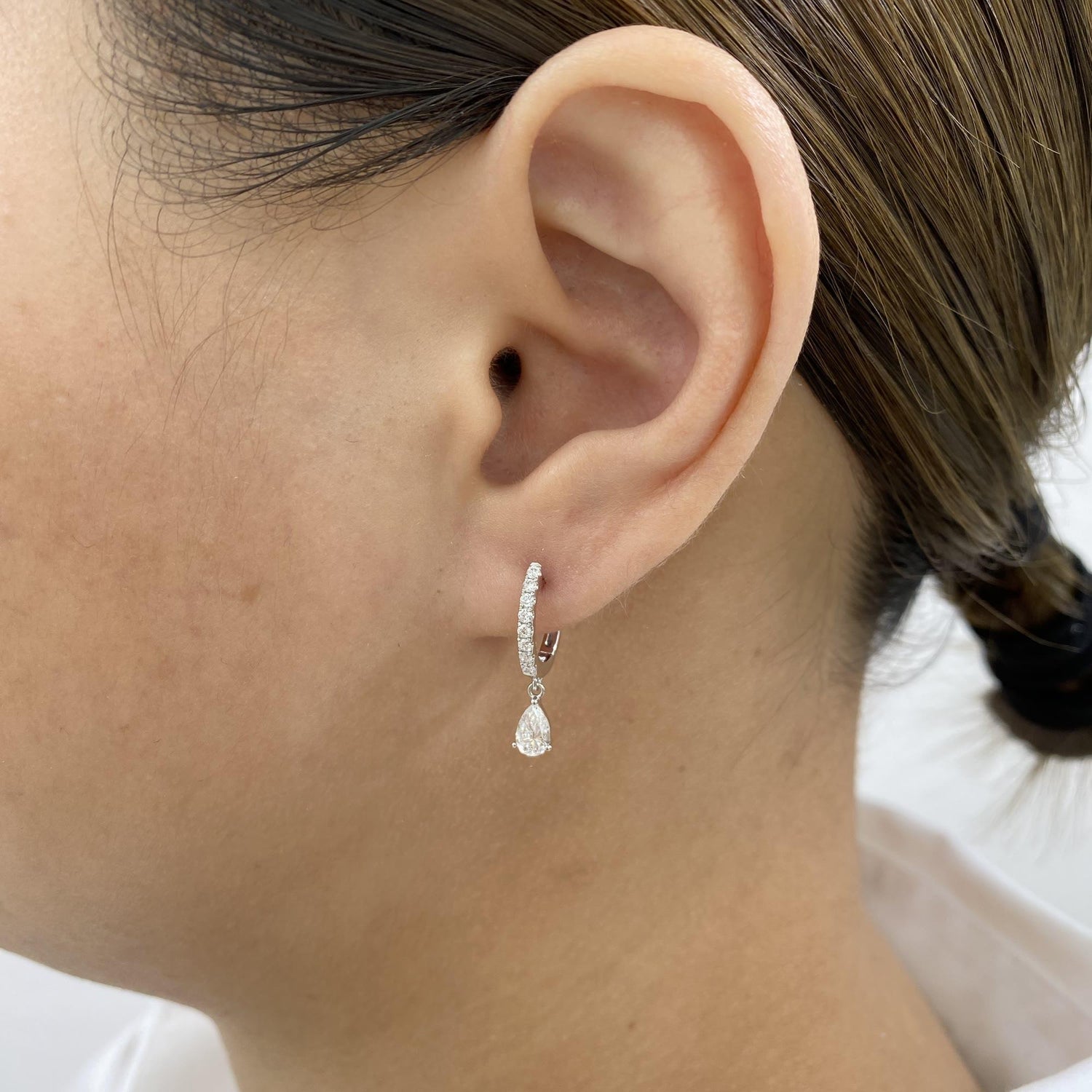 Valerie 0.8 Pear,Round Lab-Grown Diamond Hoop, Drop Earrings