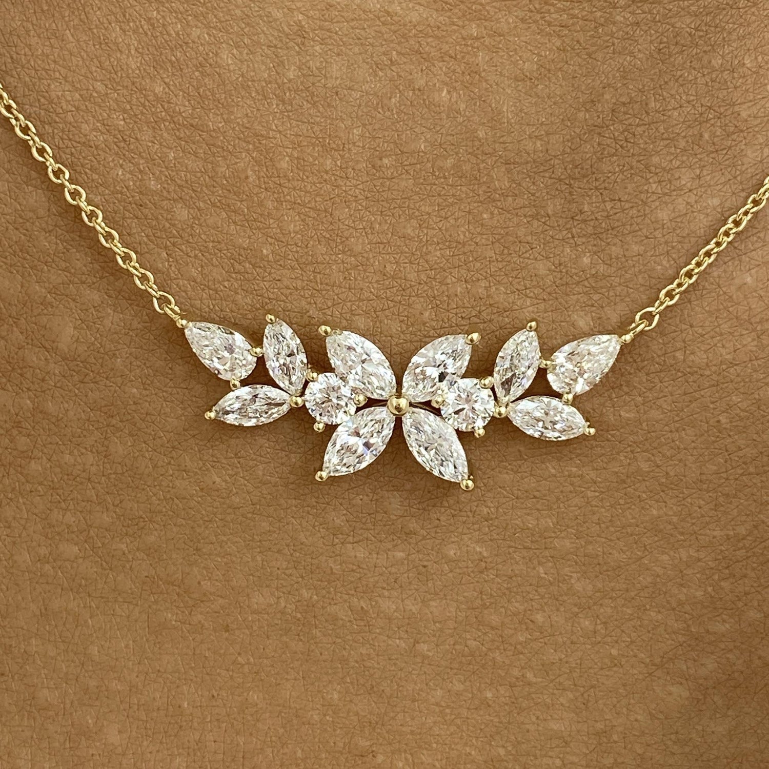 Evie 1.5 Marquise,Pear,Round Lab-Grown Diamond Bouquet, Chain Necklace