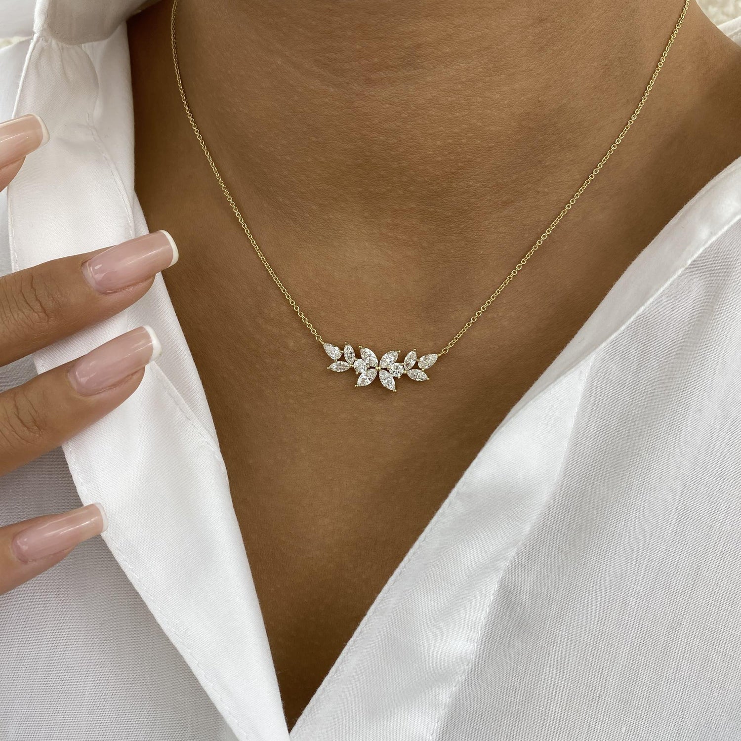Evie 1.5 Marquise,Pear,Round Lab-Grown Diamond Bouquet, Chain Necklace