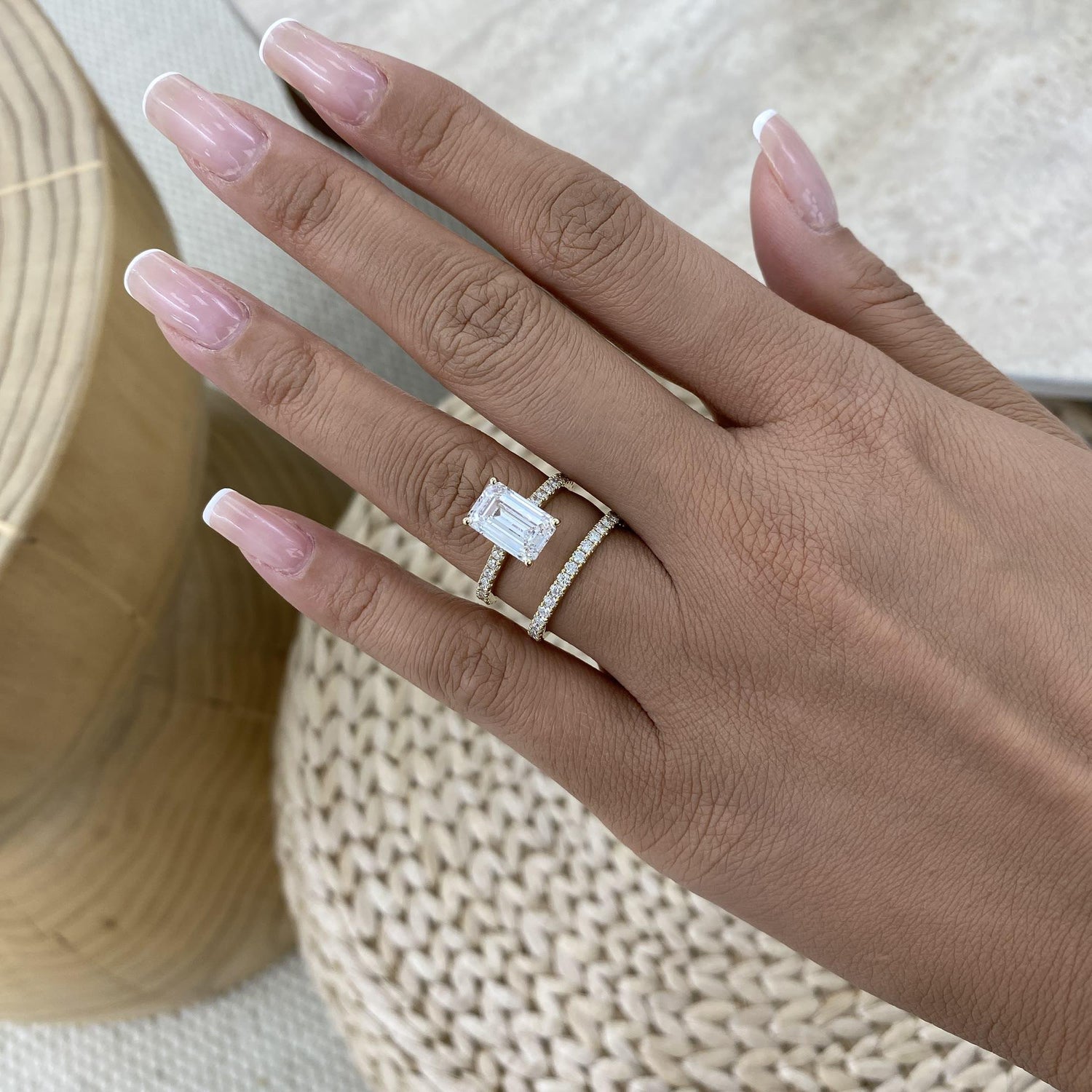 Tamara 4 Emerald Lab-Grown Diamond Bridal Set, Side Stone Rings Set