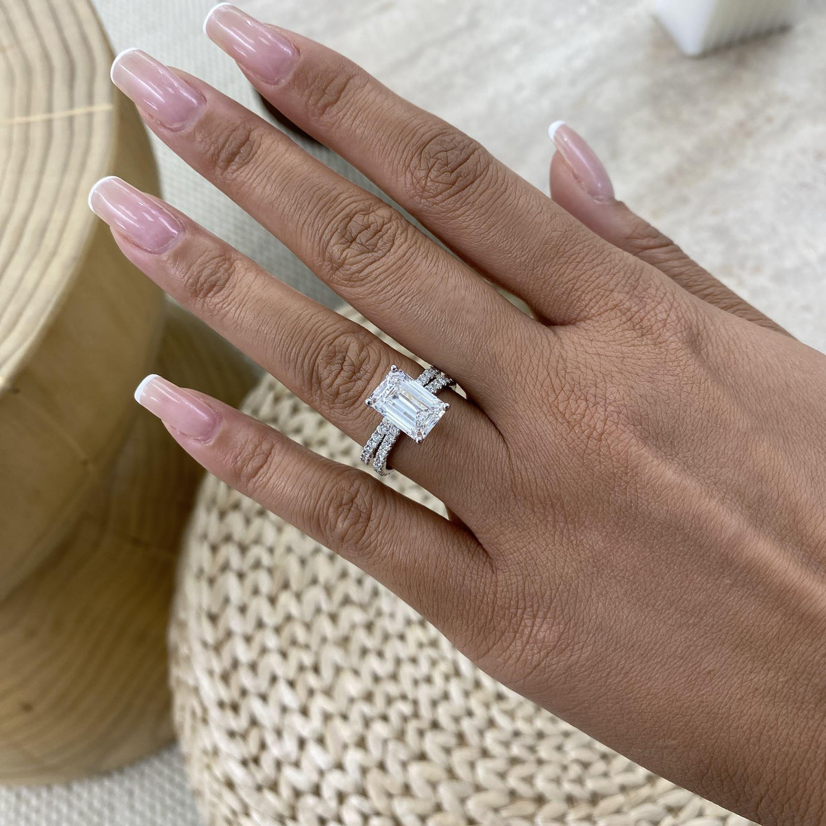 Tamara 4.9 Emerald Lab-Grown Diamond Bridal Set, Side Stone Rings Set