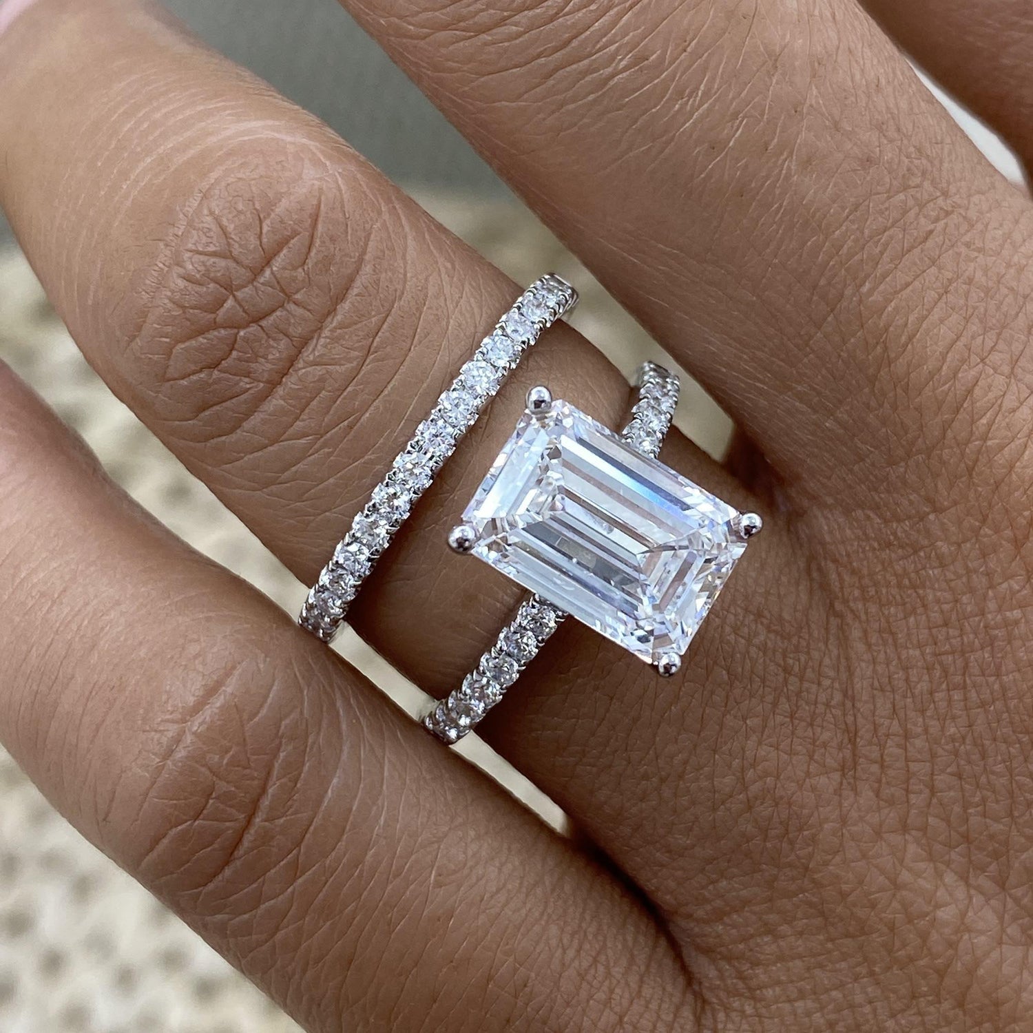 Tamara 4.9 Emerald Lab-Grown Diamond Bridal Set, Side Stone Rings Set