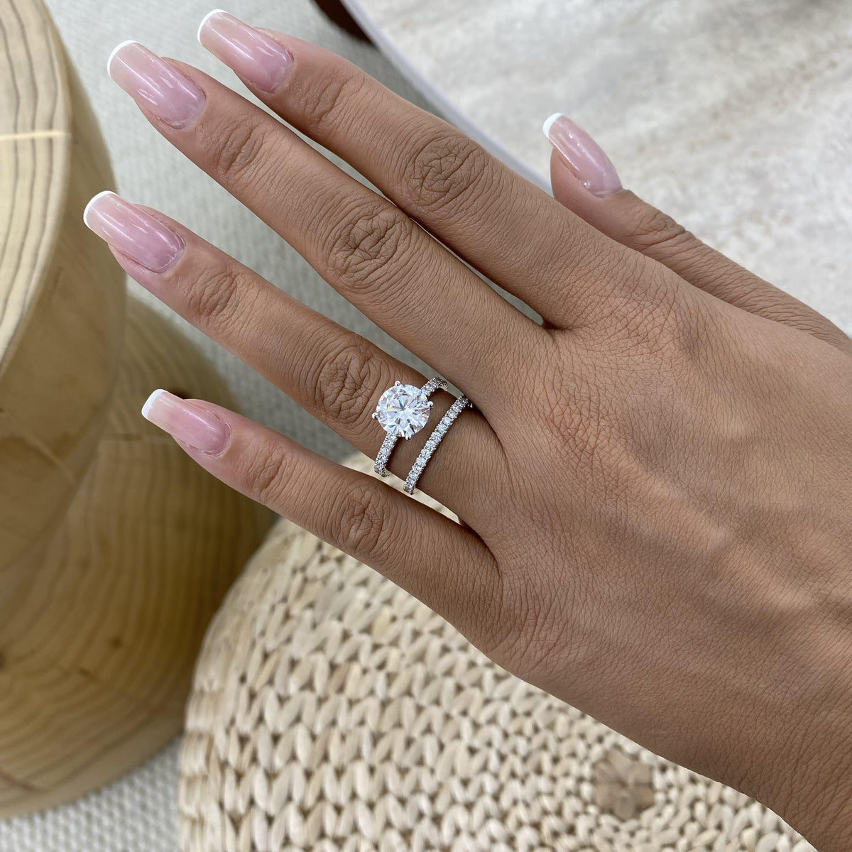 Tamara 3.4 Round Lab-Grown Diamond Bridal Set, Side Stone Rings Set