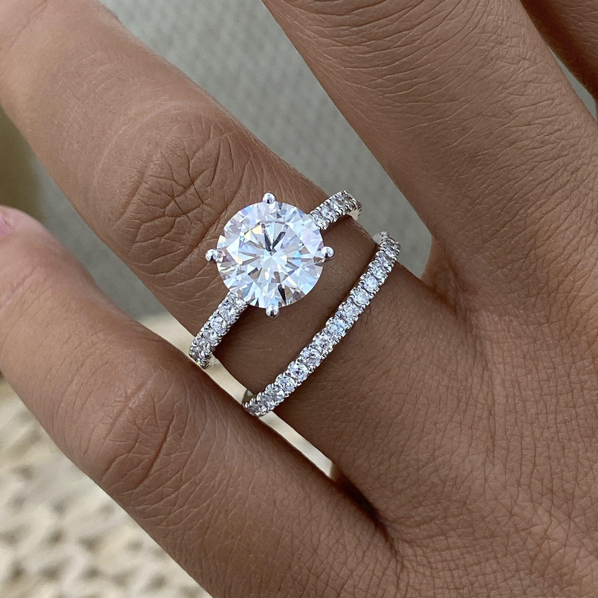 Tamara 3.4 Round Lab-Grown Diamond Bridal Set, Side Stone Rings Set