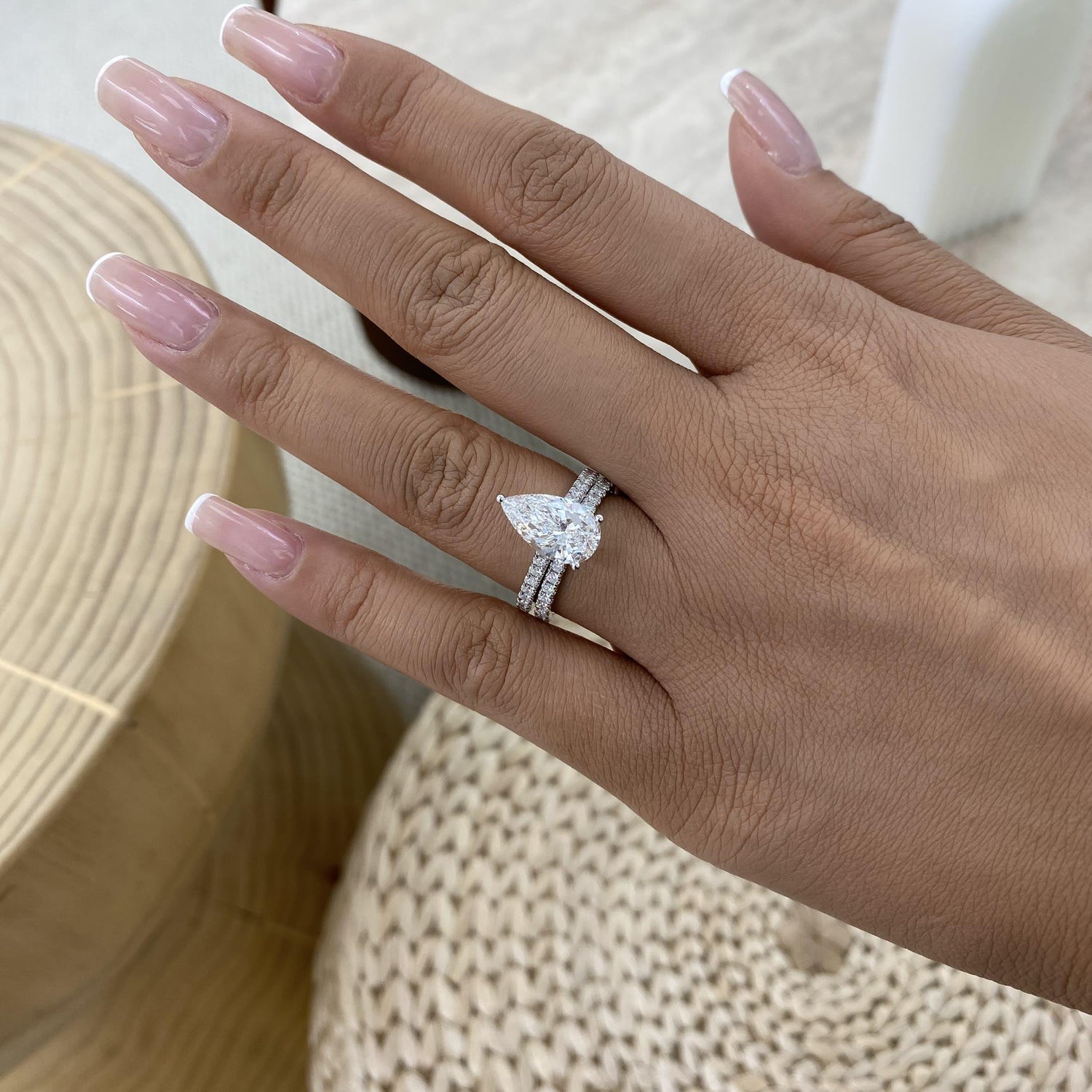 Tamara 3.3 Pear Lab-Grown Diamond Bridal Set, Side Stone Rings Set