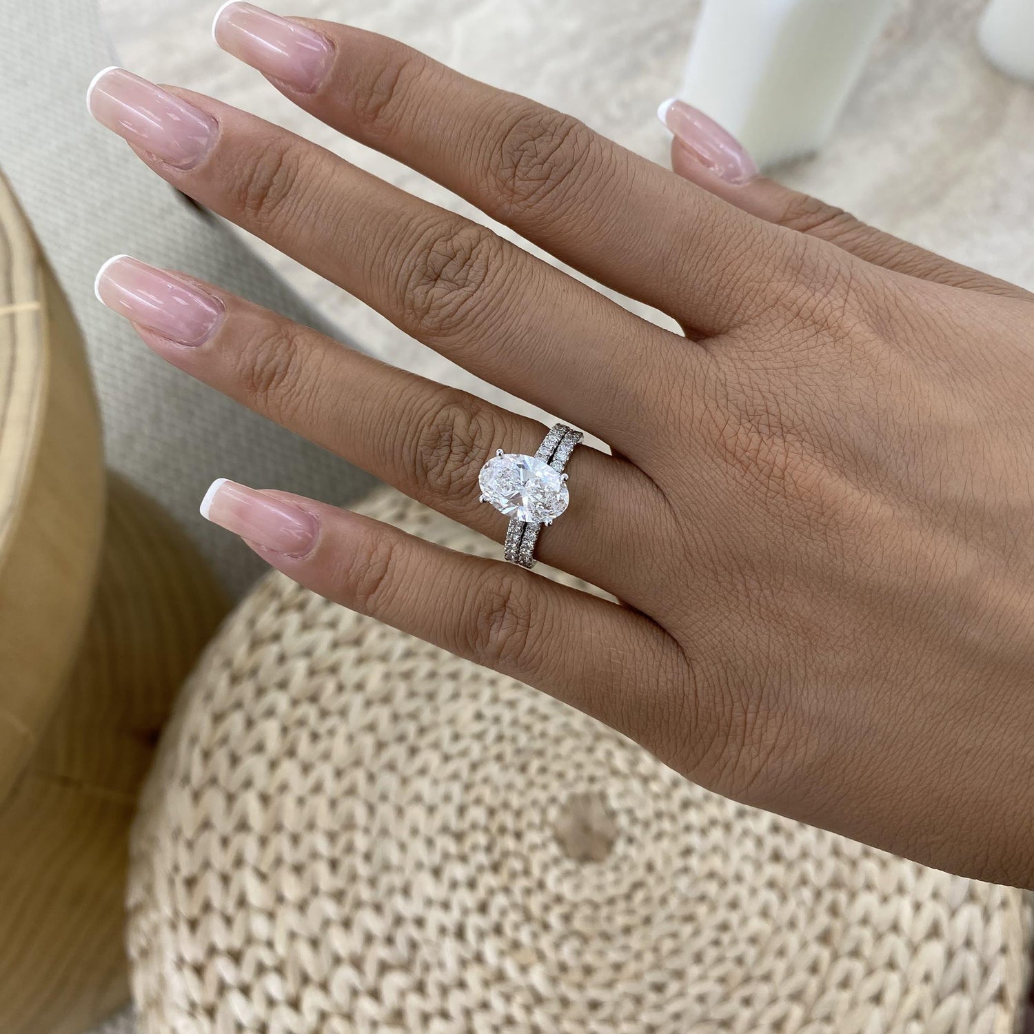 Tamara 4 Oval Lab-Grown Diamond Bridal Set, Side Stone Rings Set