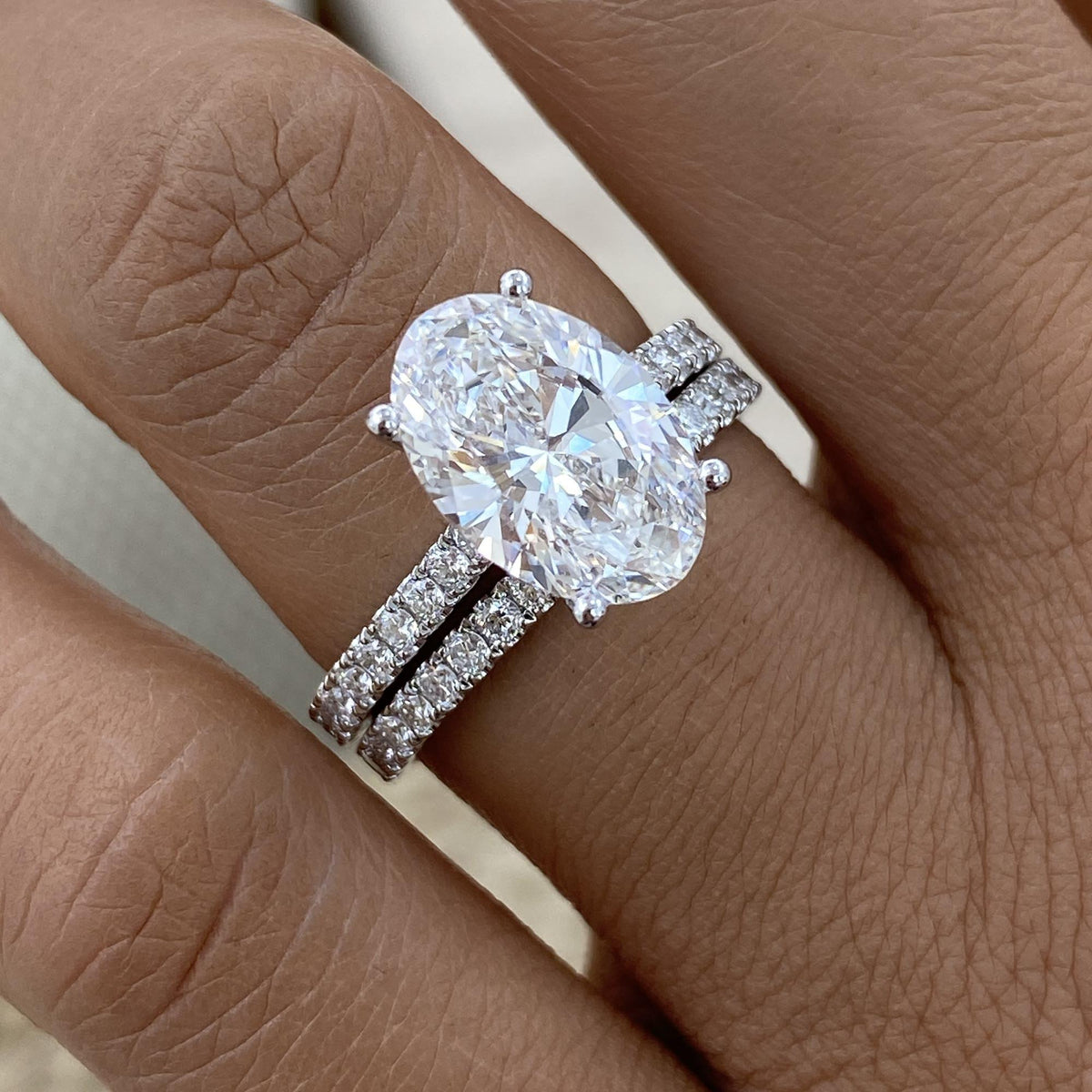 Tamara 4 Oval Lab-Grown Diamond Bridal Set, Side Stone Rings Set