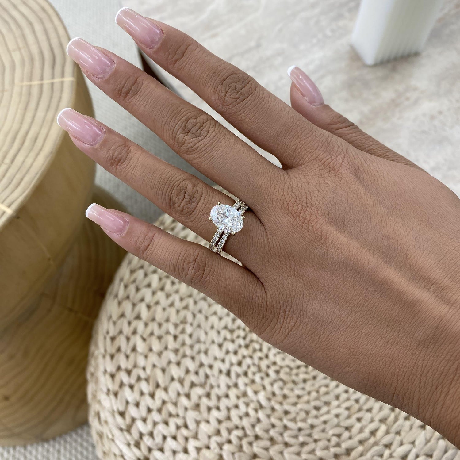 Tamara 4 Oval Lab-Grown Diamond Bridal Set, Side Stone Rings Set
