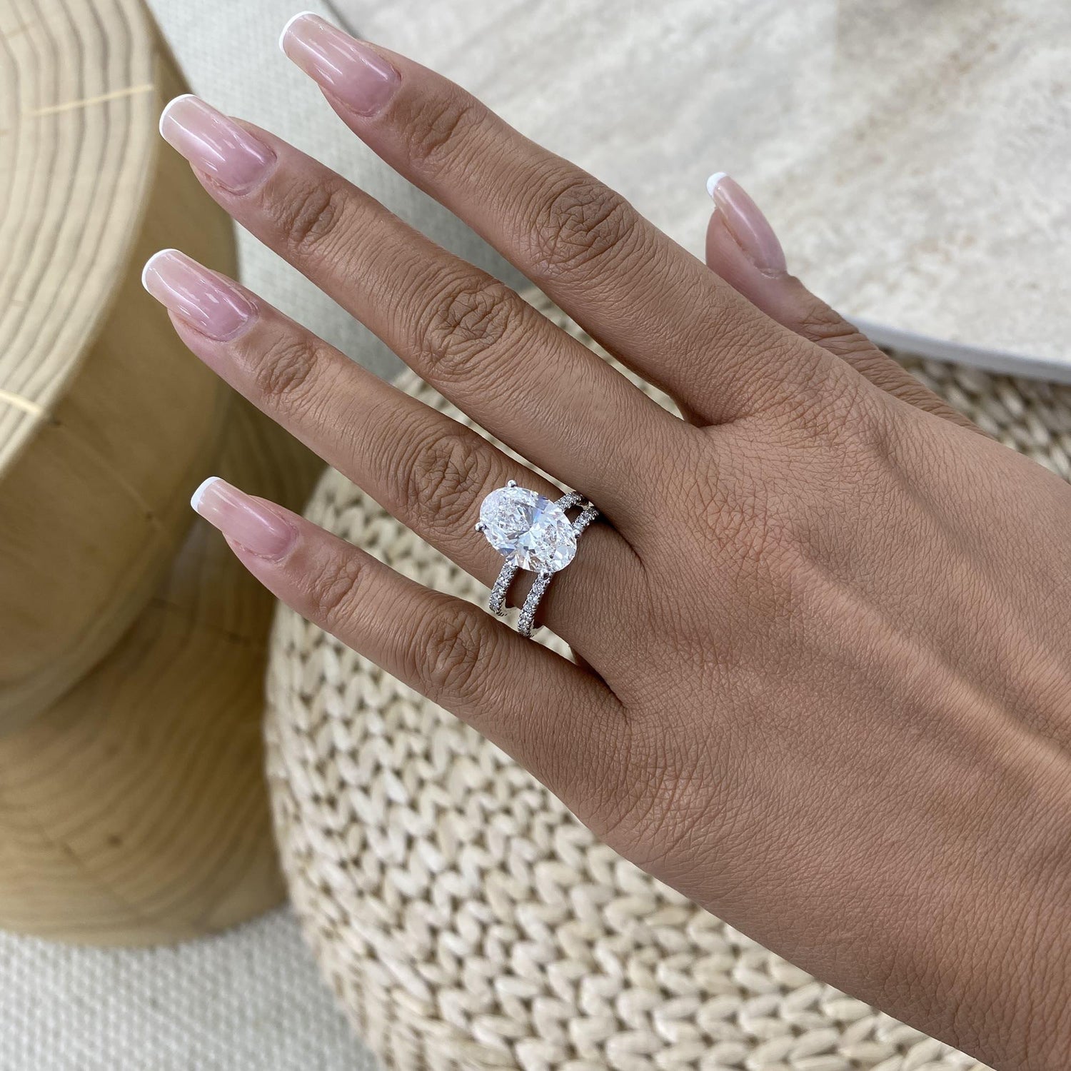 Tamara 5.9 Oval Lab-Grown Diamond Bridal Set, Side Stone Rings Set