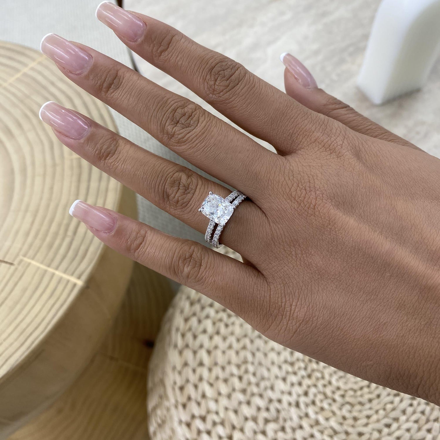 Tamara 4 Cushion Lab-Grown Diamond Bridal Set, Side Stone Rings Set