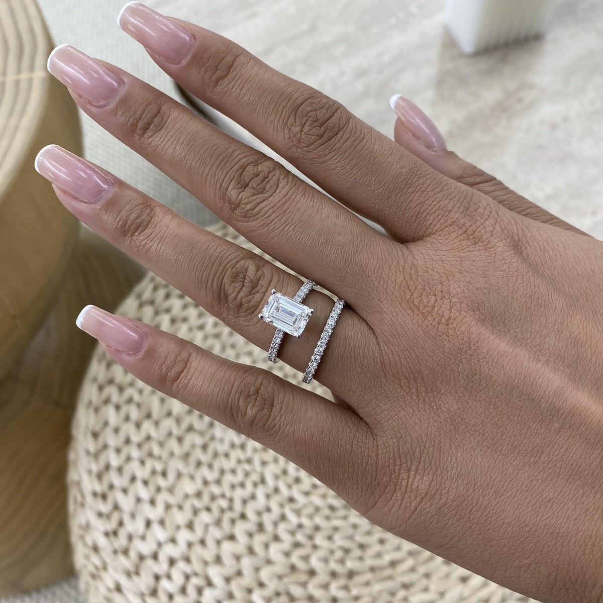Tamara 3.4 Emerald Lab-Grown Diamond Bridal Set, Side Stone Rings Set