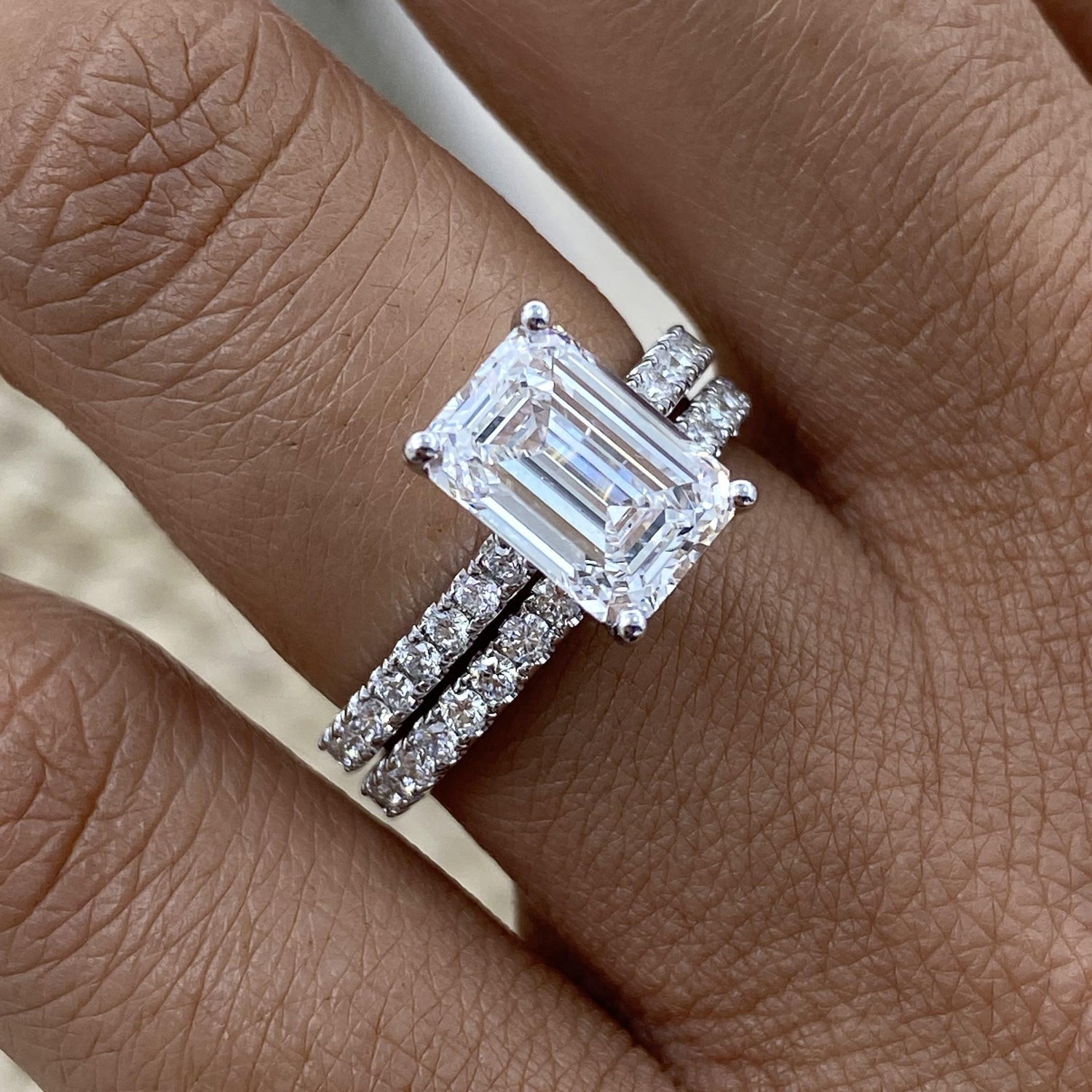 Tamara 3.4 Emerald Lab-Grown Diamond Bridal Set, Side Stone Rings Set