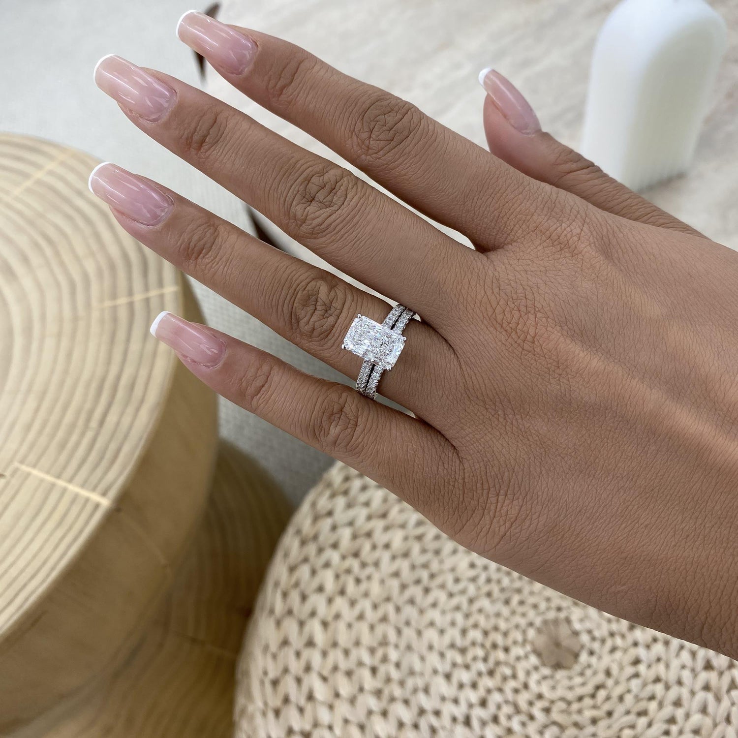 Tamara 4 Radiant Lab-Grown Diamond Bridal Set, Side Stone Rings Set
