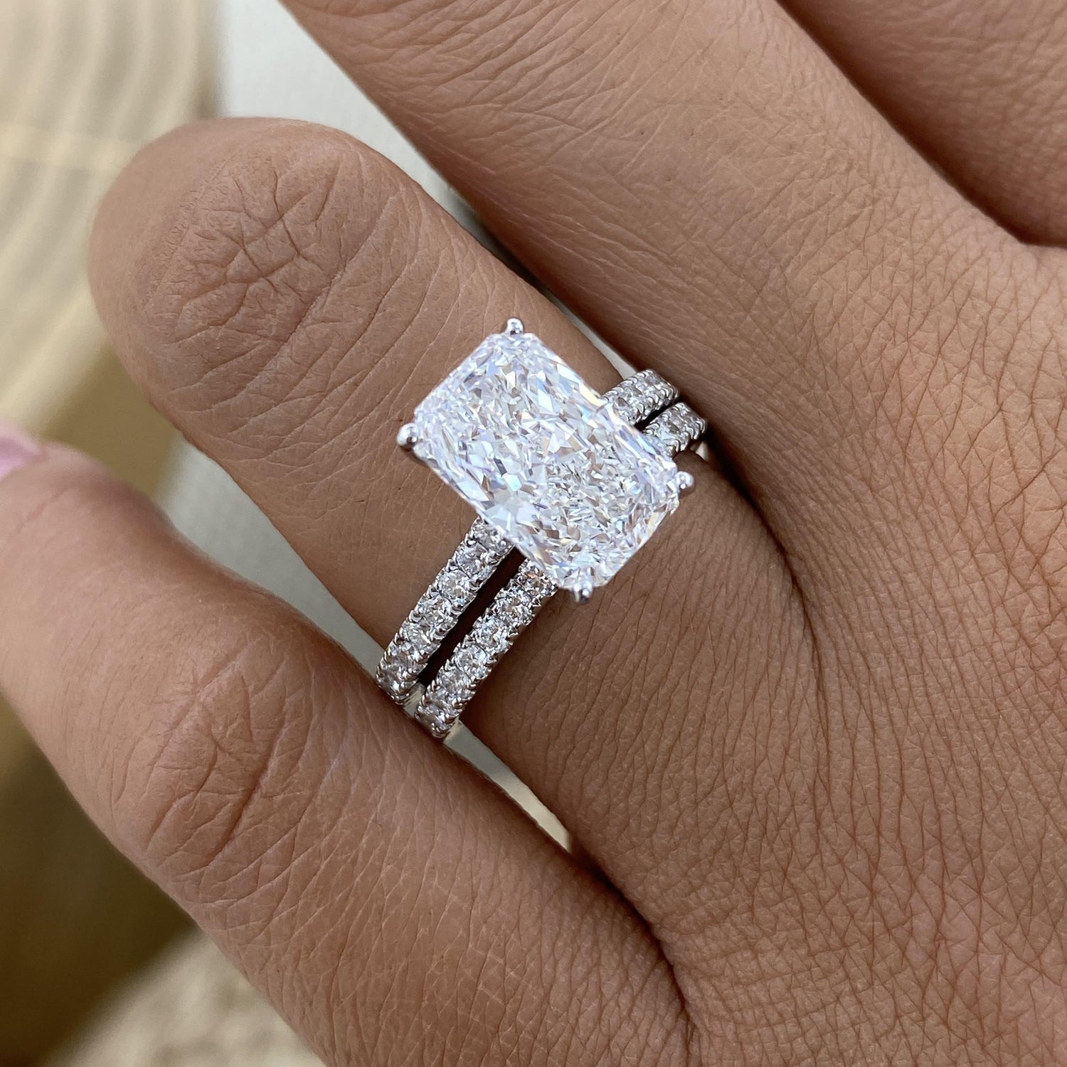 Tamara 4 Radiant Lab-Grown Diamond Bridal Set, Side Stone Rings Set