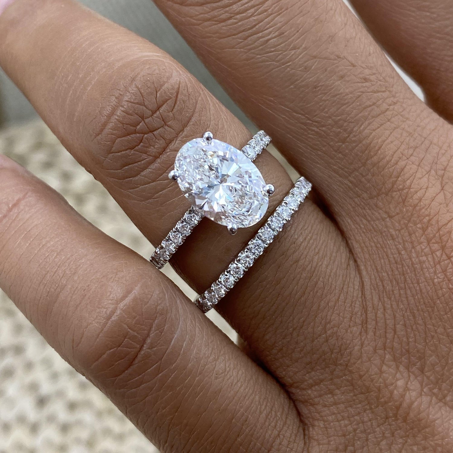 Naomi 3.3 Oval Lab-Grown Diamond Bridal Set, Side Stone Rings Set
