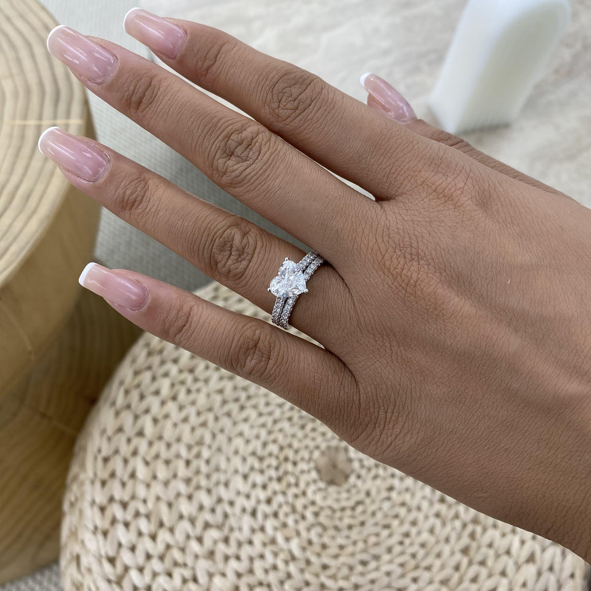 Tamara 2.8 Heart Lab-Grown Diamond Bridal Set, Side Stone Rings Set