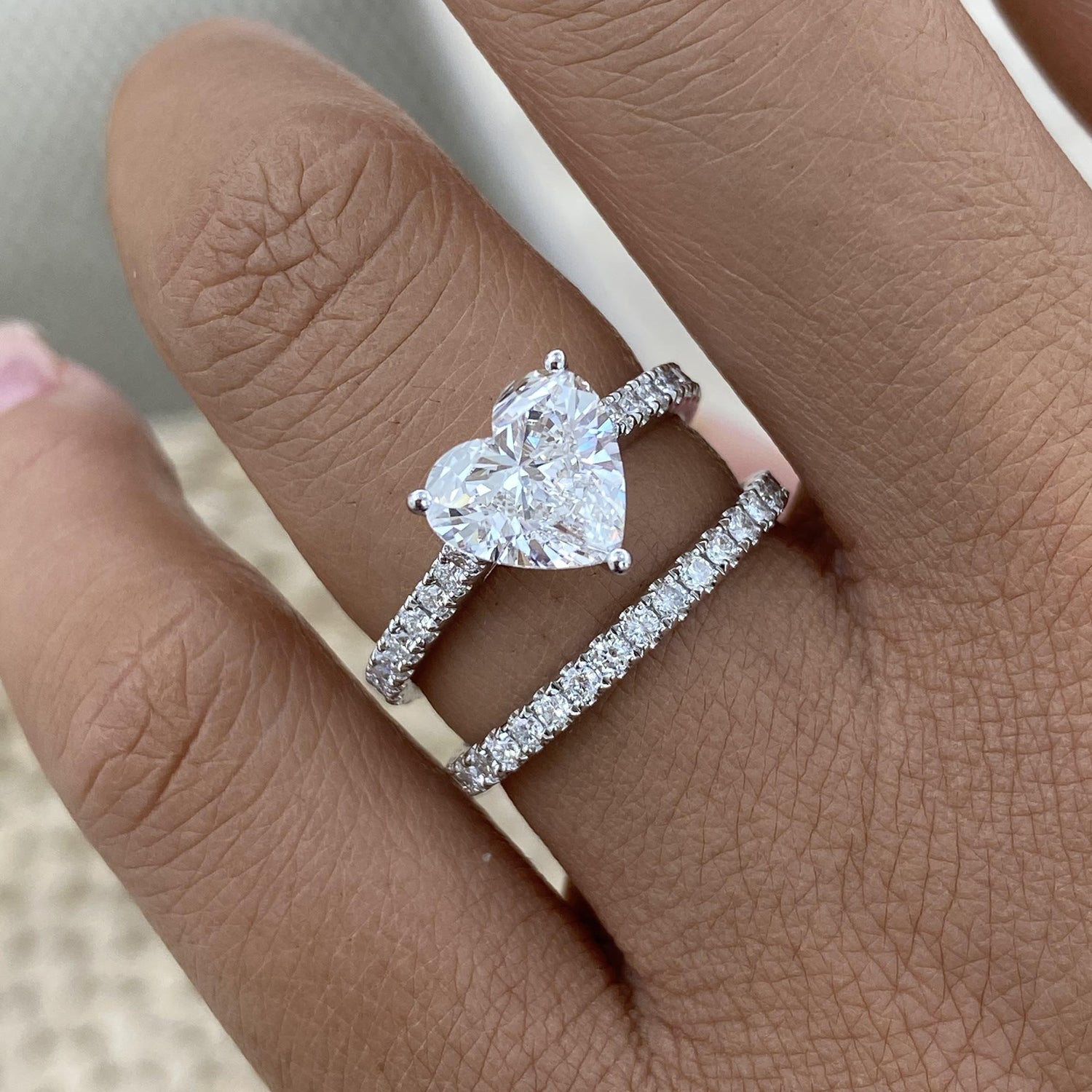 Tamara 2.8 Heart Lab-Grown Diamond Bridal Set, Side Stone Rings Set