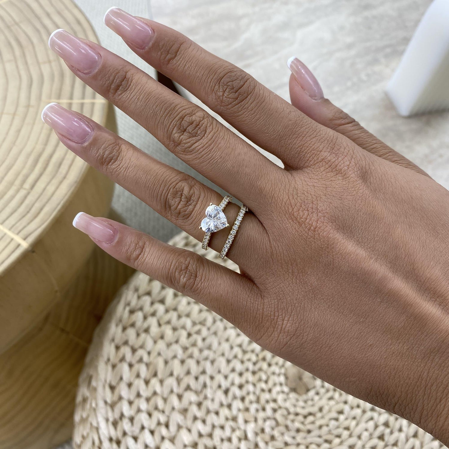 Tamara 2.8 Heart Lab-Grown Diamond Bridal Set, Side Stone Rings Set