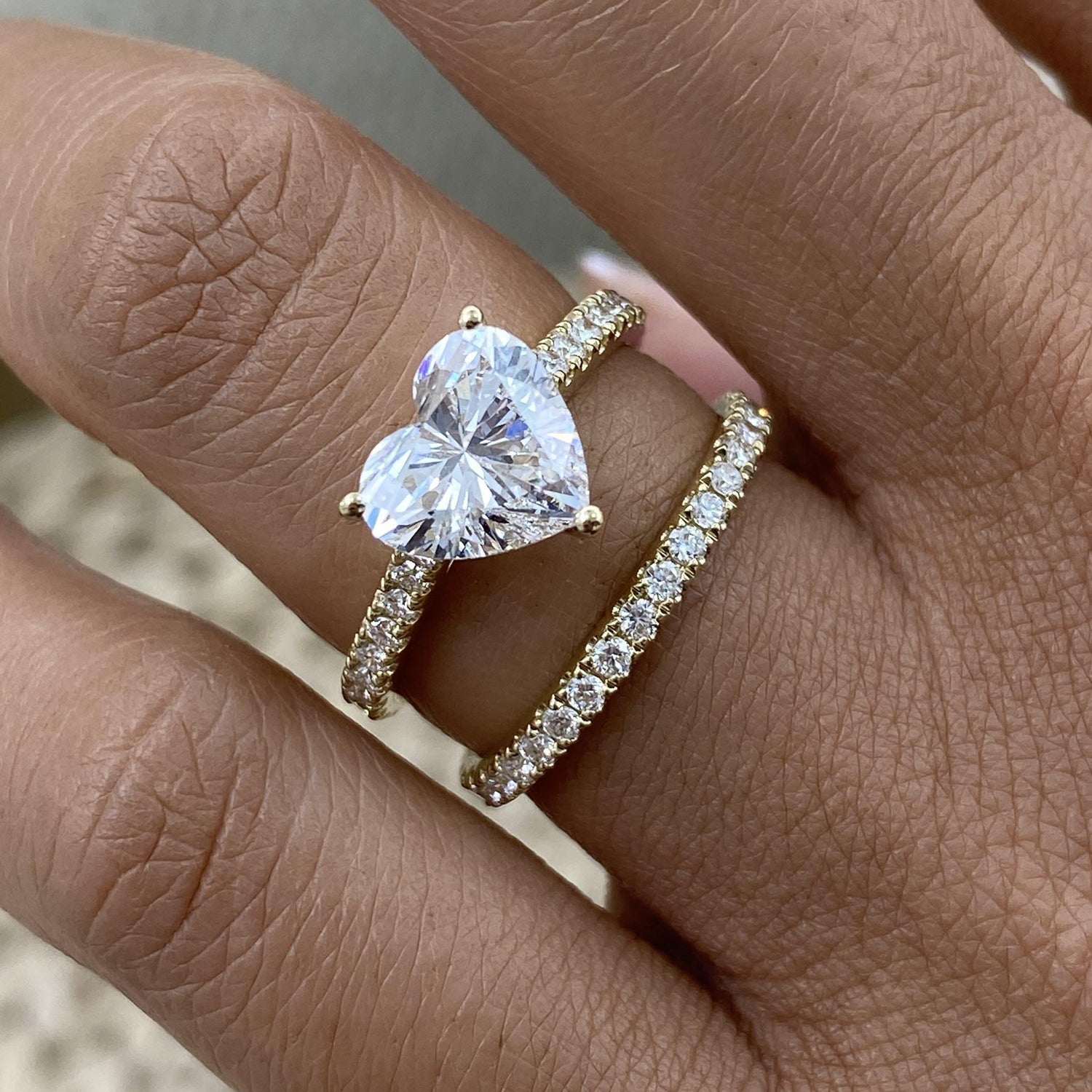 Tamara 2.8 Heart Lab-Grown Diamond Bridal Set, Side Stone Rings Set
