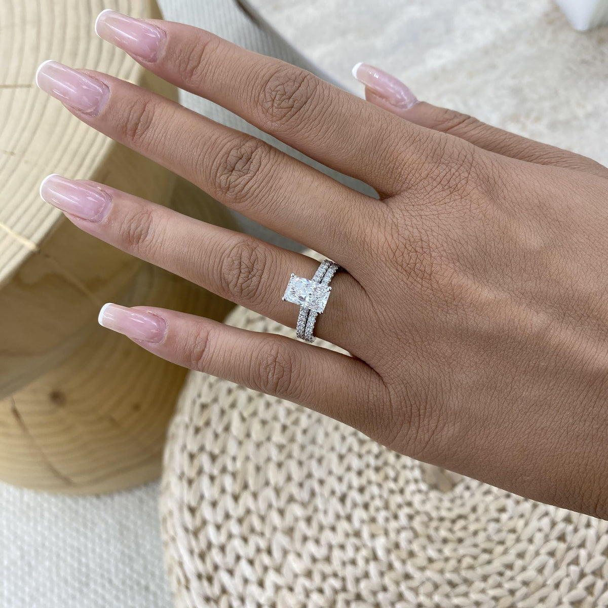 Tamara 3 Radiant Lab-Grown Diamond Bridal Set, Side Stone Rings Set