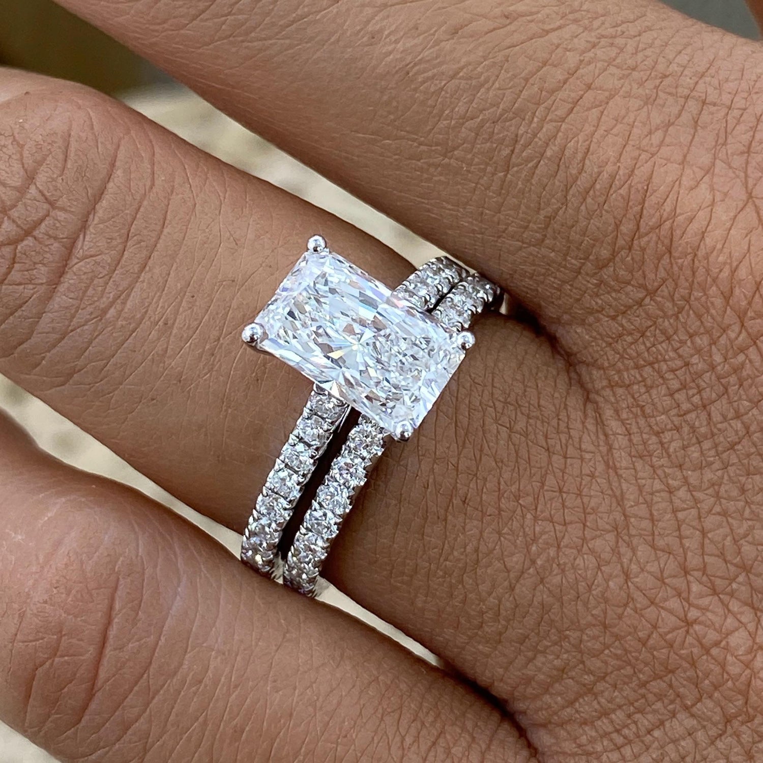 Tamara 3 Radiant Lab-Grown Diamond Bridal Set, Side Stone Rings Set