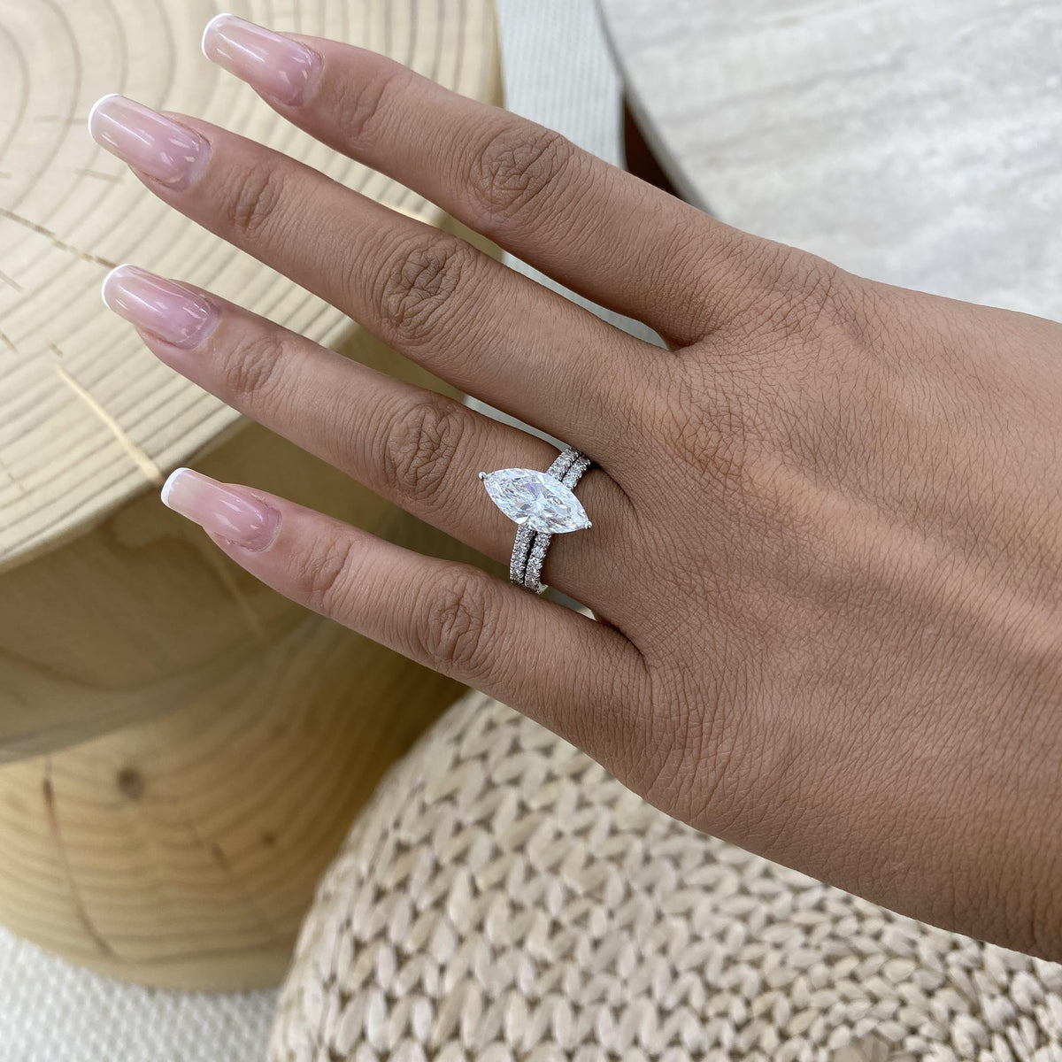 Tamara 3.5 Marquise Lab-Grown Diamond Bridal Set, Side Stone Rings Set